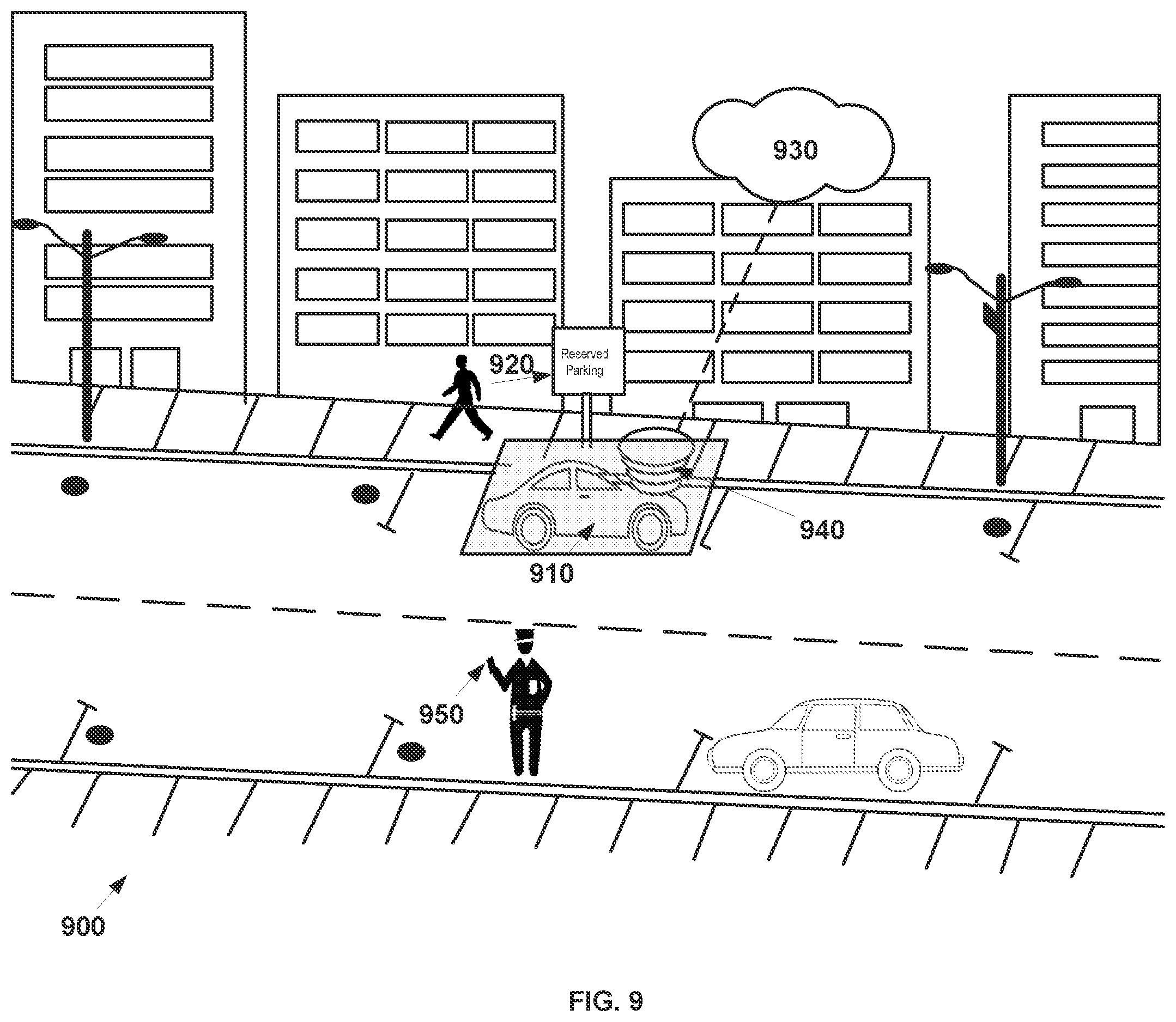 Patent US11847916 Figure 9 – Advanced parking management system