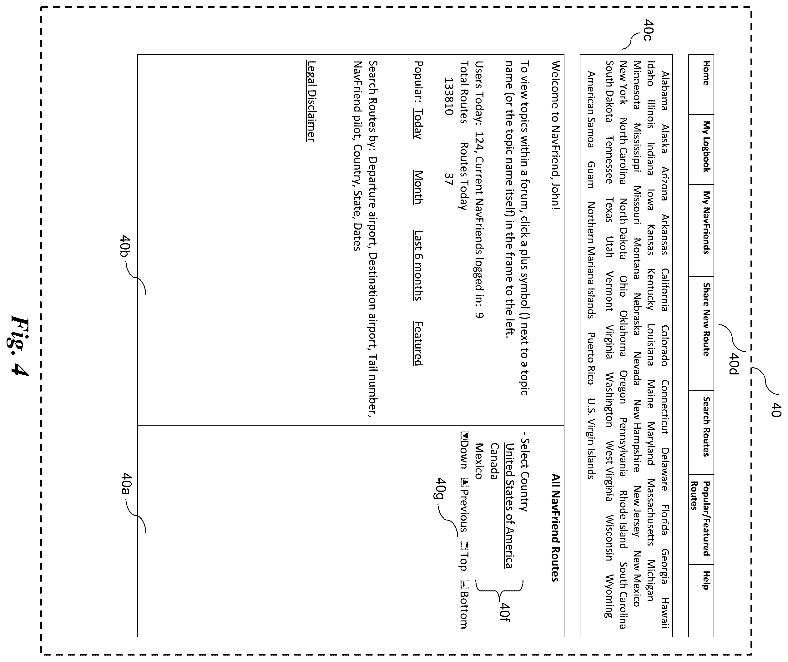 Patent US11847921 Figure 4 – Database system to organize selectable items for users related to route planning