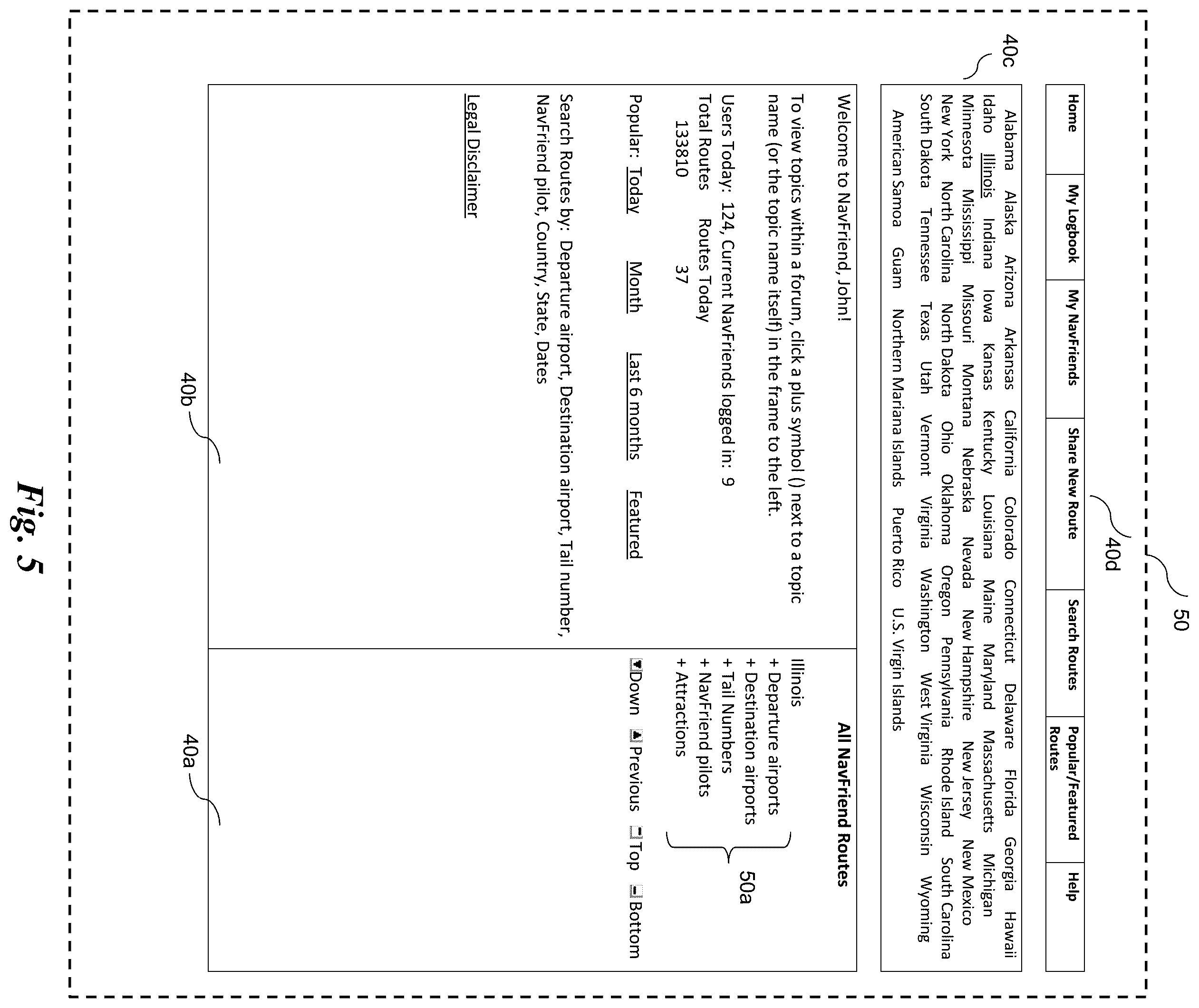 Patent US11847921 Figure 5 – Database system to organize selectable items for users related to route planning