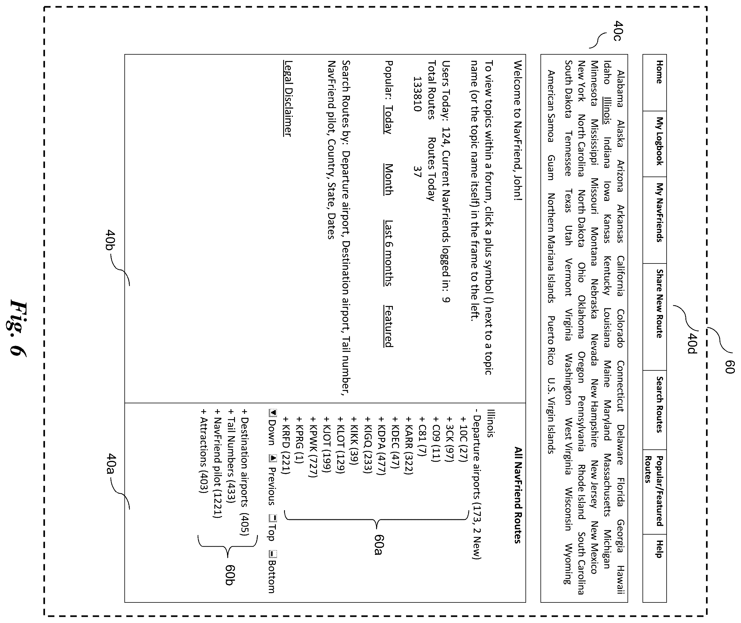 Patent US11847921 Figure 6 – Database system to organize selectable items for users related to route planning