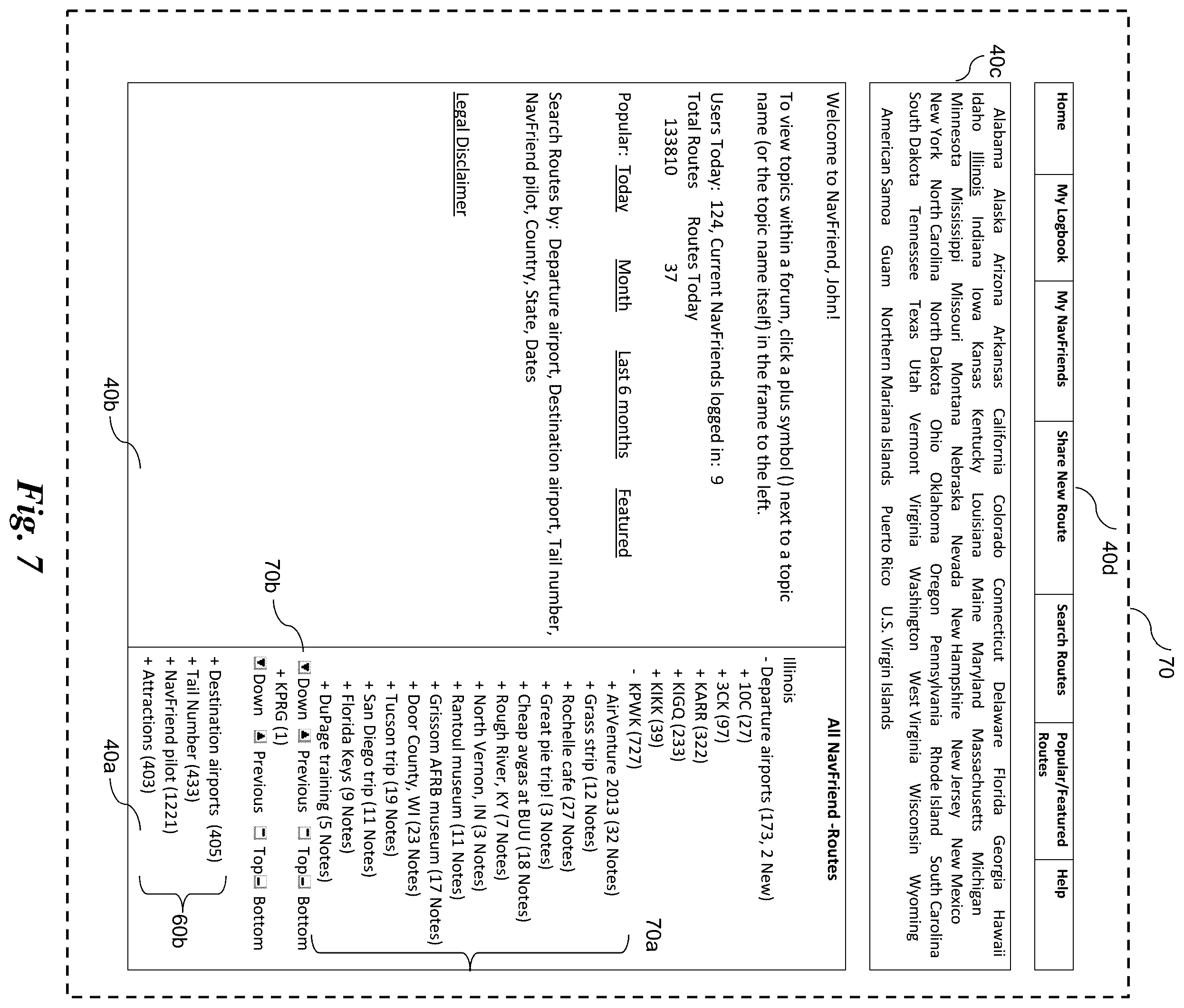 Patent US11847921 Figure 7 – Database system to organize selectable items for users related to route planning