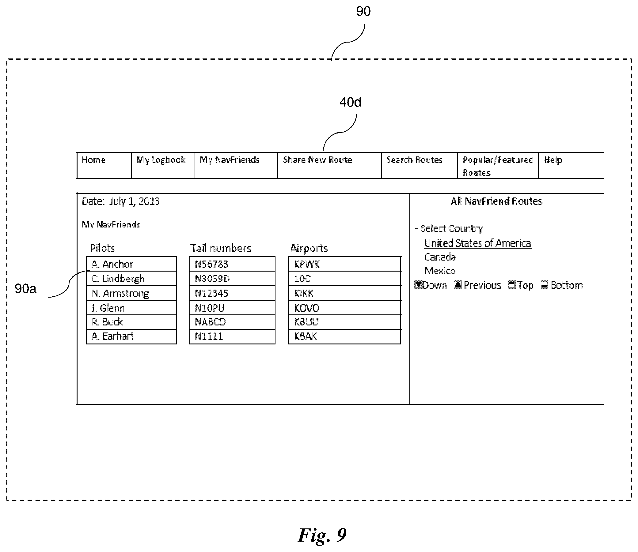 Patent US11847921 Figure 9 – Database system to organize selectable items for users related to route planning