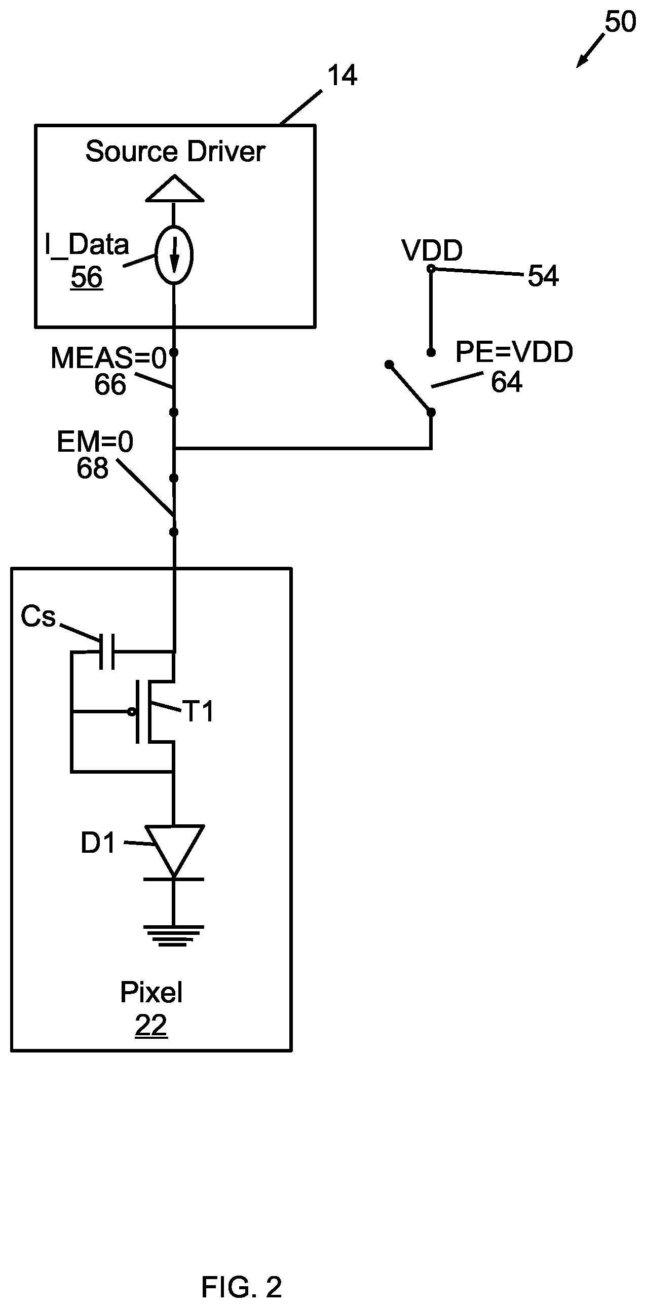 Patent US11847976 Figure 2 – Pixel measurement through data line