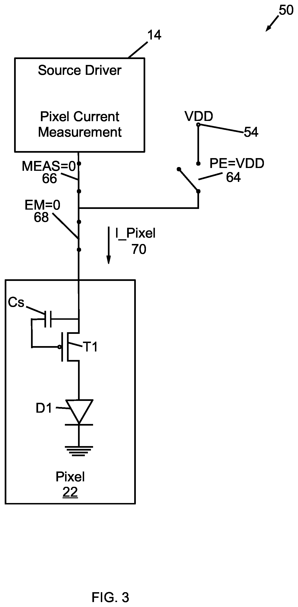 Patent US11847976 Figure 3 – Pixel measurement through data line