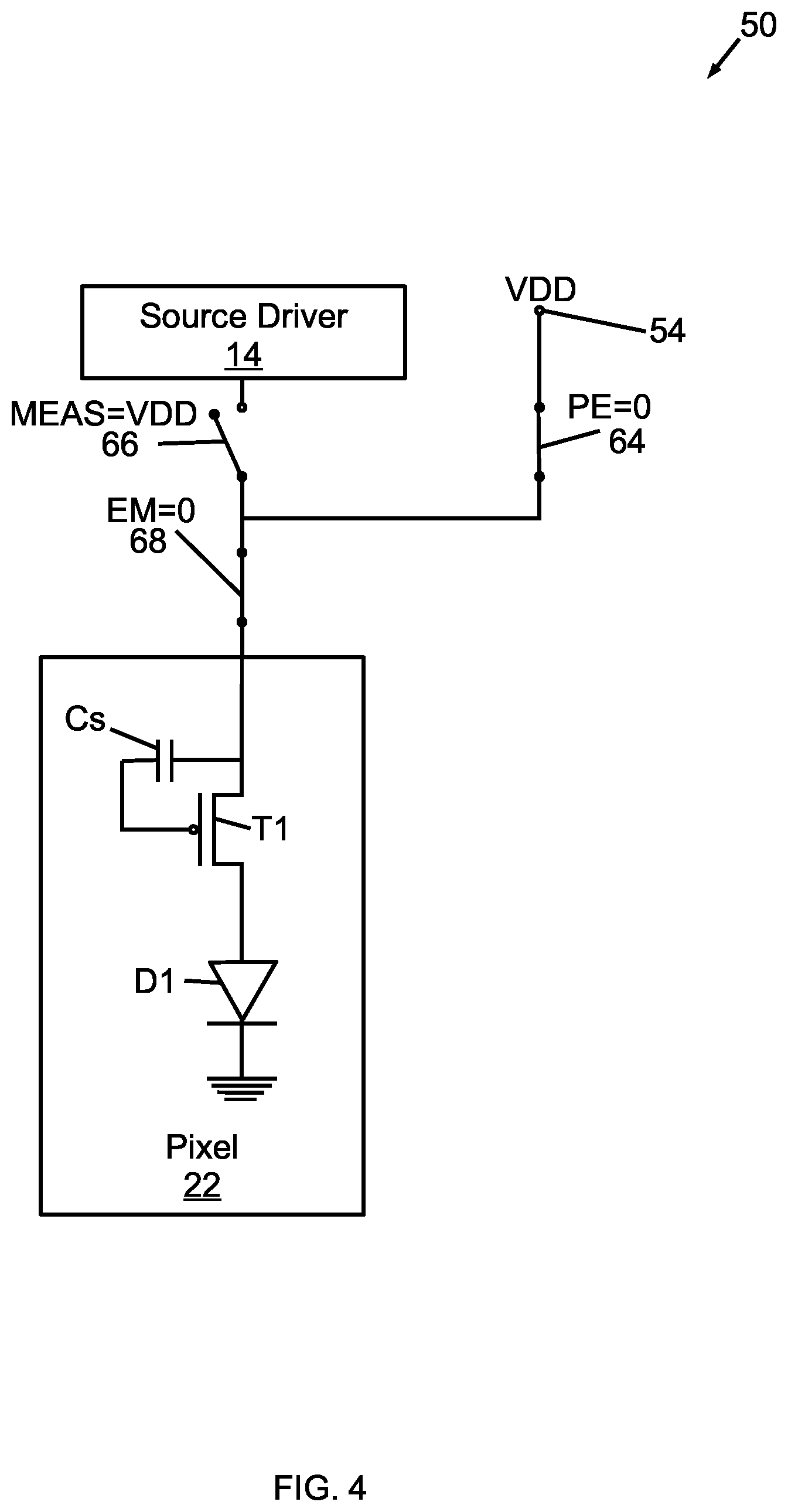 Patent US11847976 Figure 4 – Pixel measurement through data line