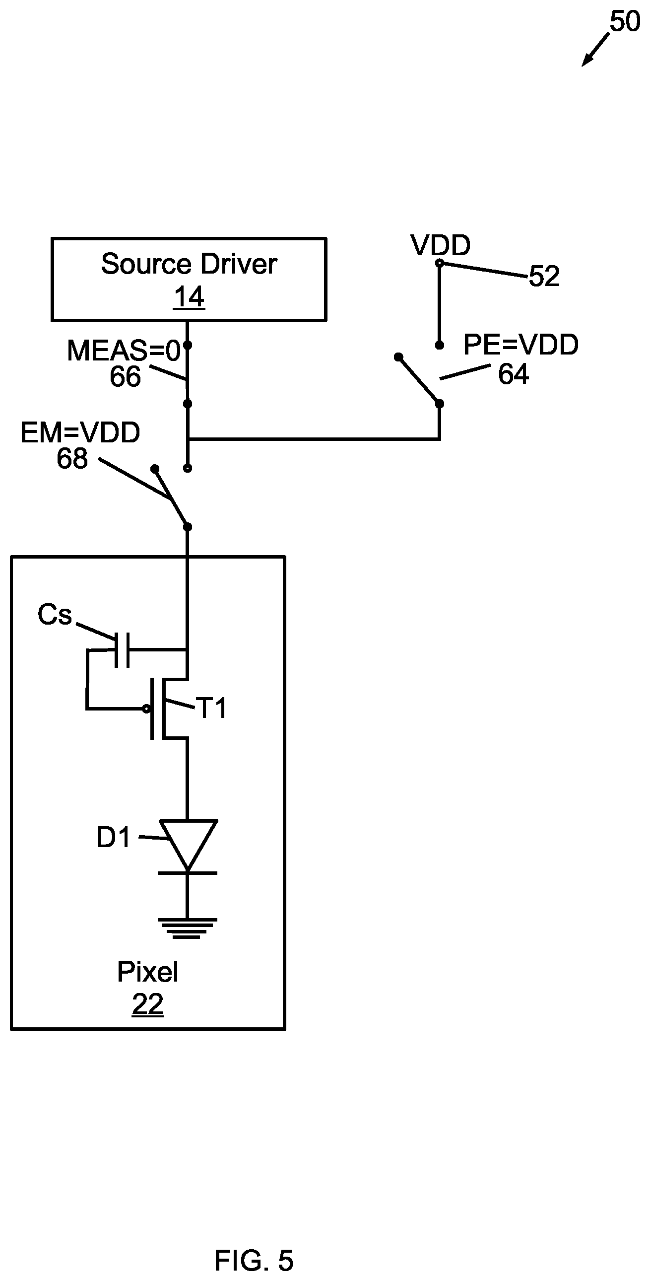 Patent US11847976 Figure 5 – Pixel measurement through data line