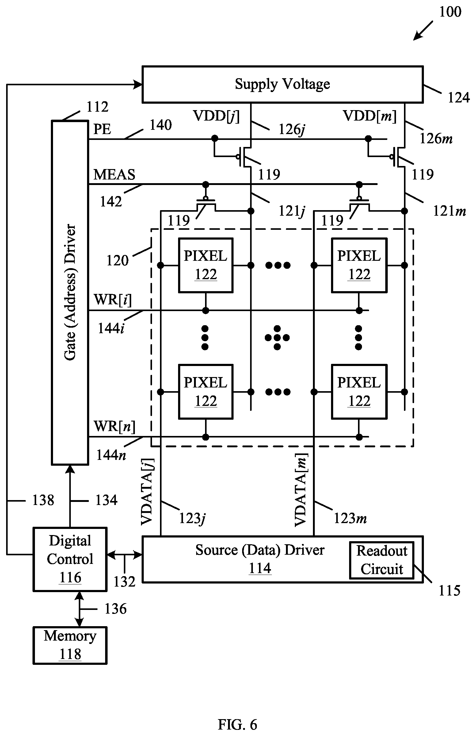 Patent US11847976 Figure 6 – Pixel measurement through data line