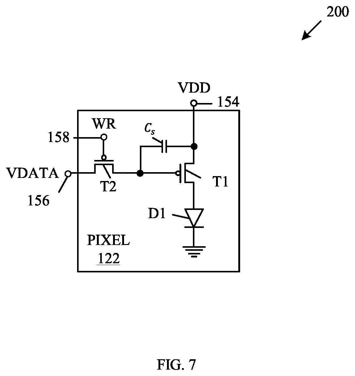 Patent US11847976 Figure 7 – Pixel measurement through data line