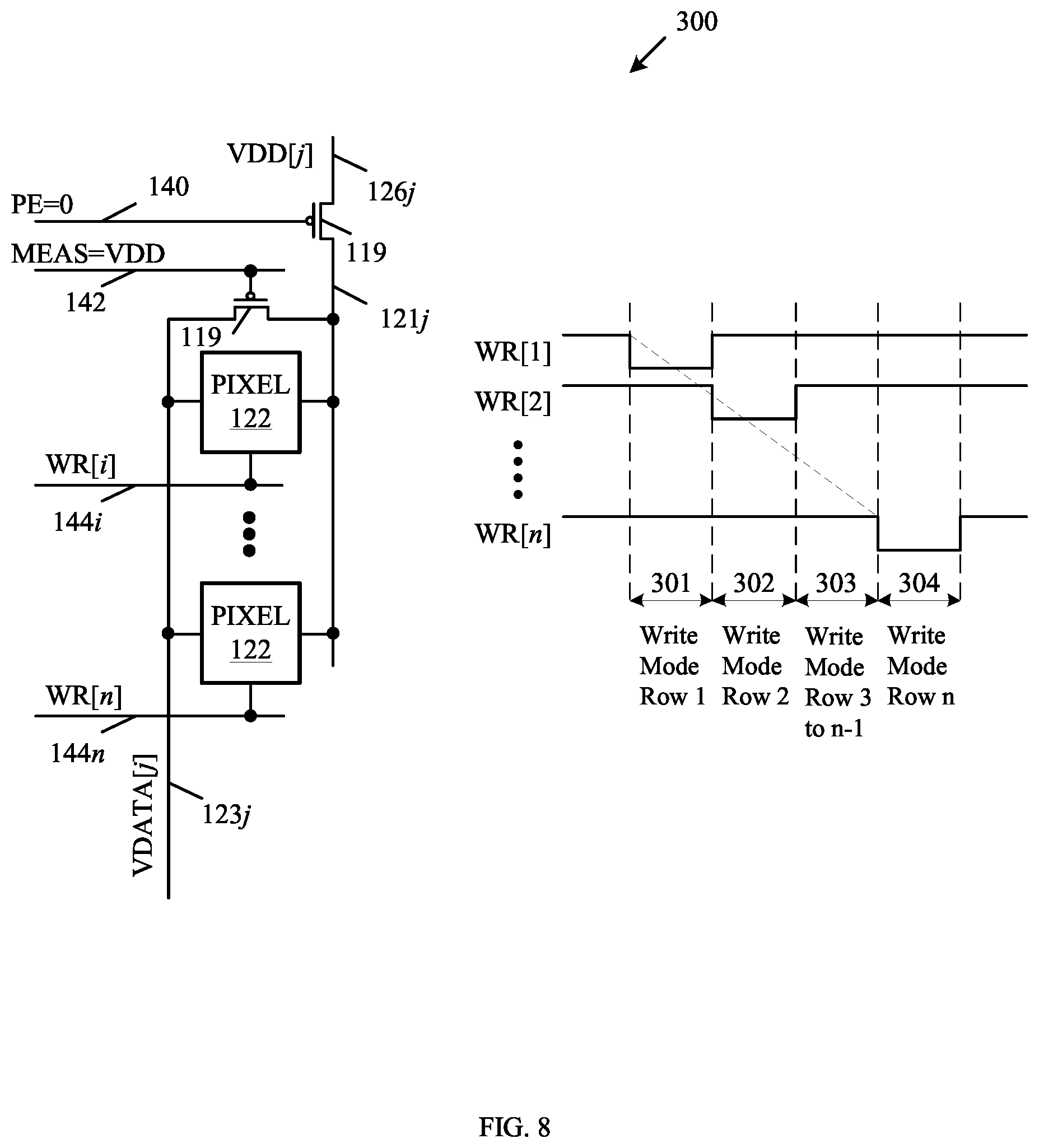 Patent US11847976 Figure 8 – Pixel measurement through data line
