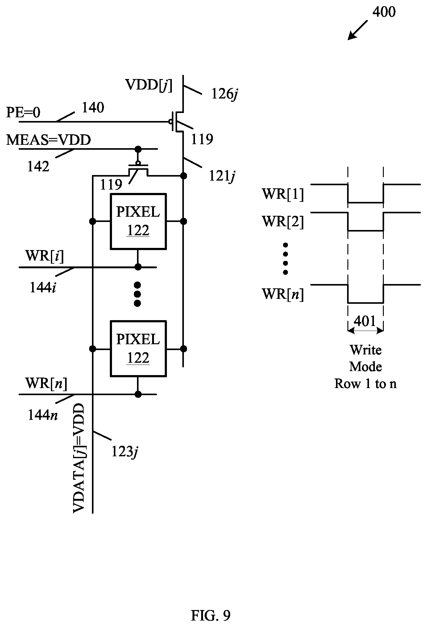Patent US11847976 Figure 9 – Pixel measurement through data line