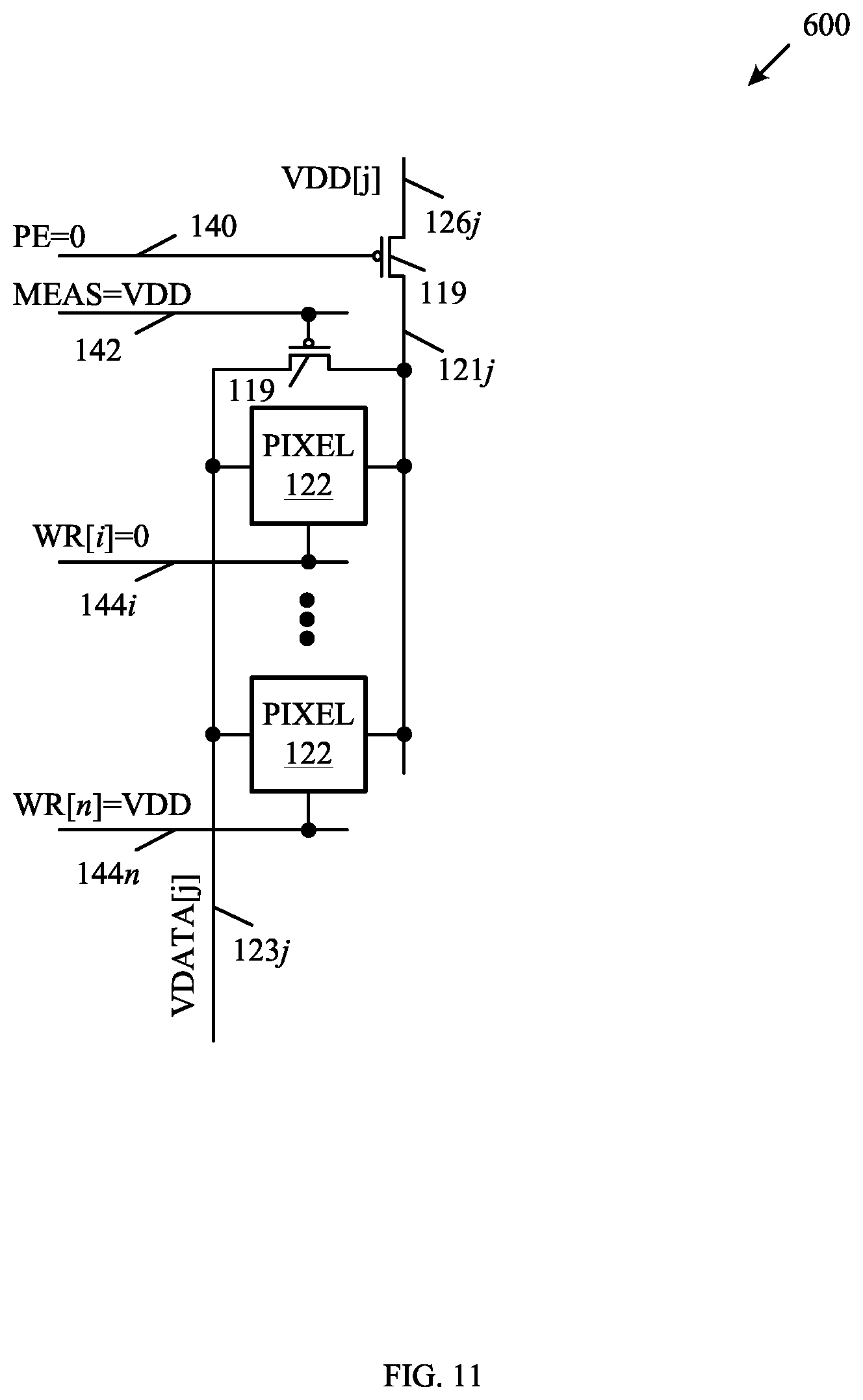 Patent US11847976 Figure 11 – Pixel measurement through data line