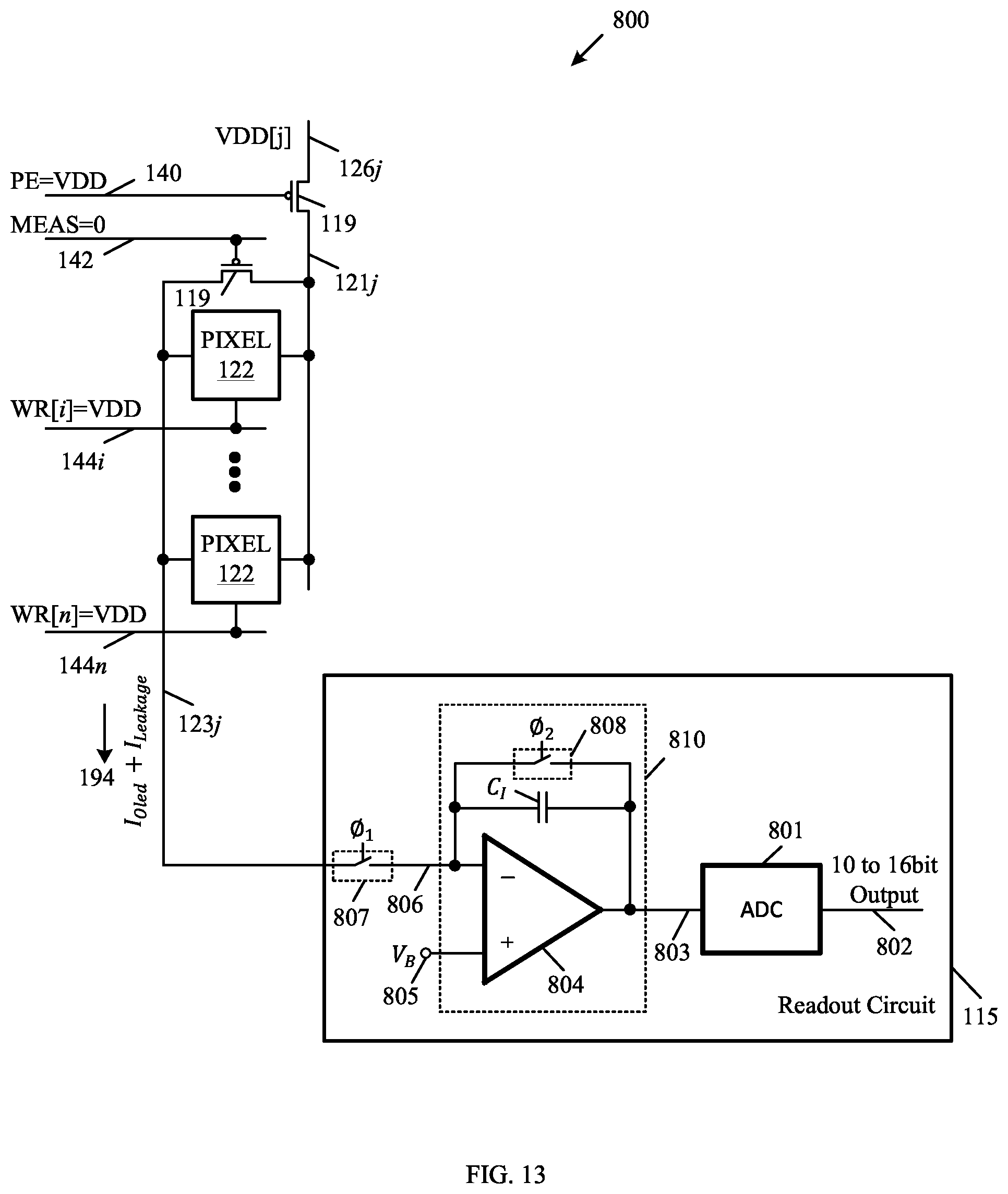 Patent US11847976 Figure 13 – Pixel measurement through data line