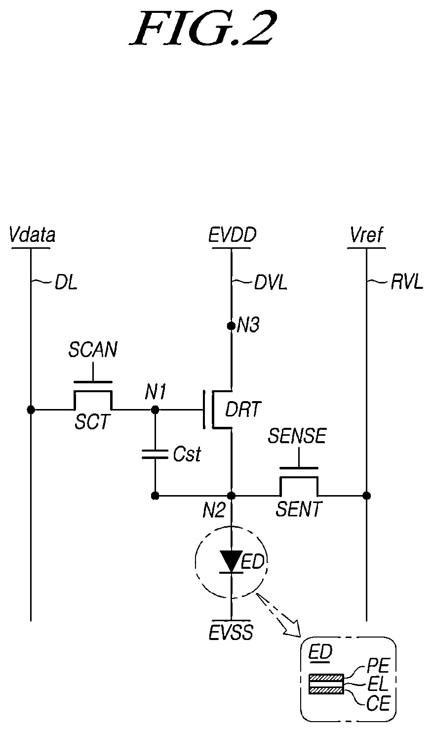 Patent US11847977 Figure 2 – Display device having a reference voltage for outputting to a subpixel