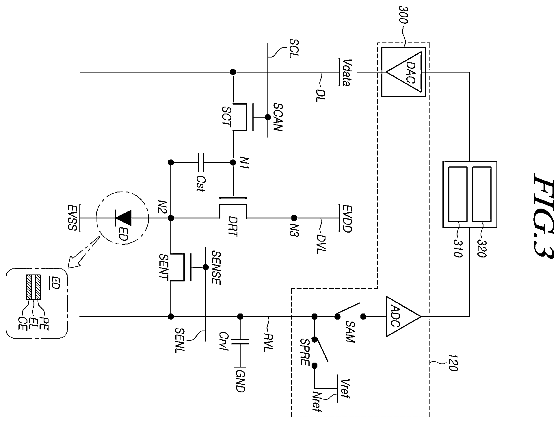 Patent US11847977 Figure 3 – Display device having a reference voltage for outputting to a subpixel