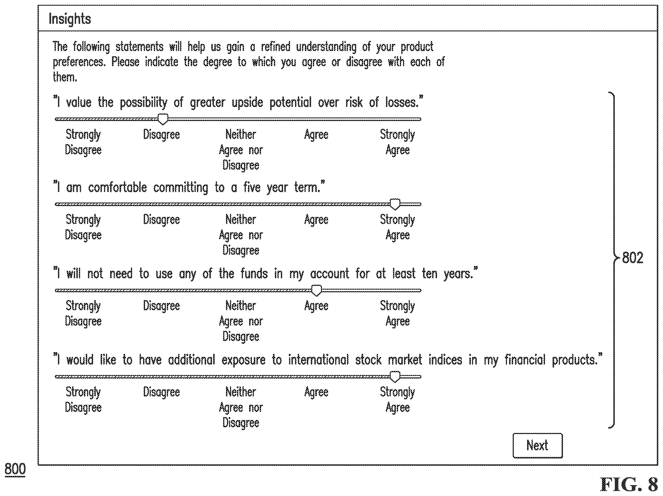 Patent US11854024 Figure 8 – Systems and methods for interactive annuity product services using machine learning modeling