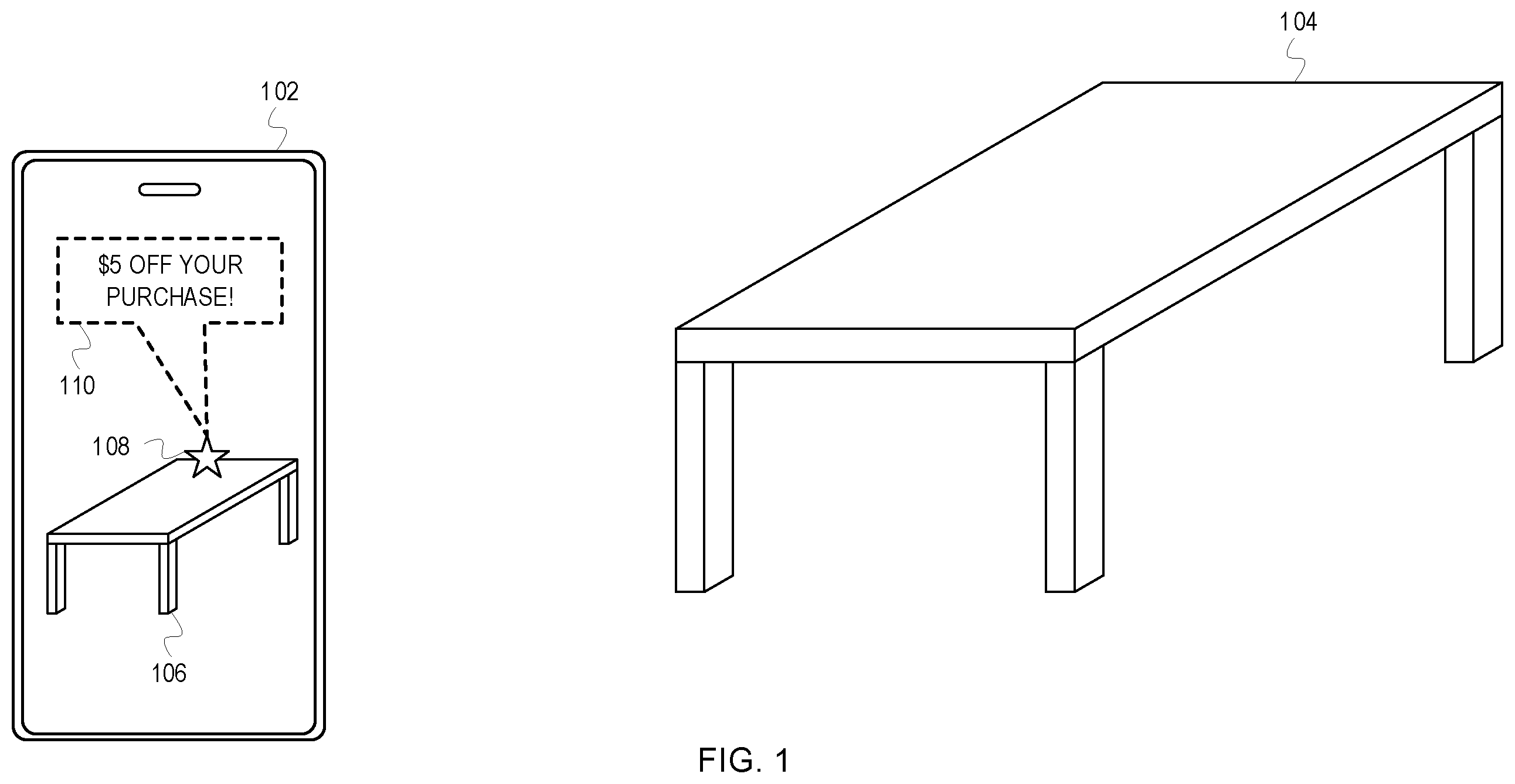 Patent US11854046 — Systems and methods for presenting augmented reality promotion indicators — Figure 1