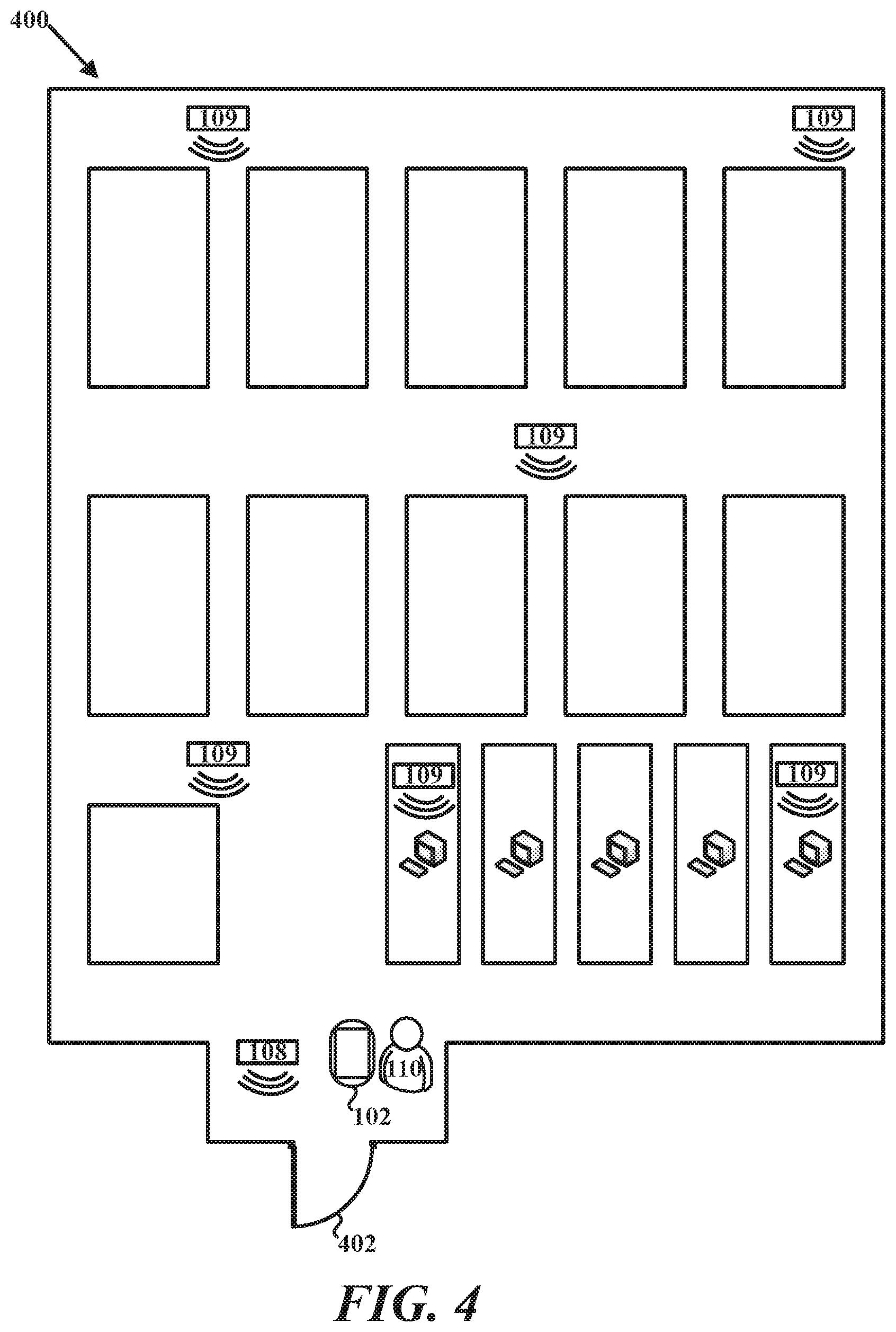Patent US11854050 Figure 4 – Managing multiple beacons with a network-connected primary beacon