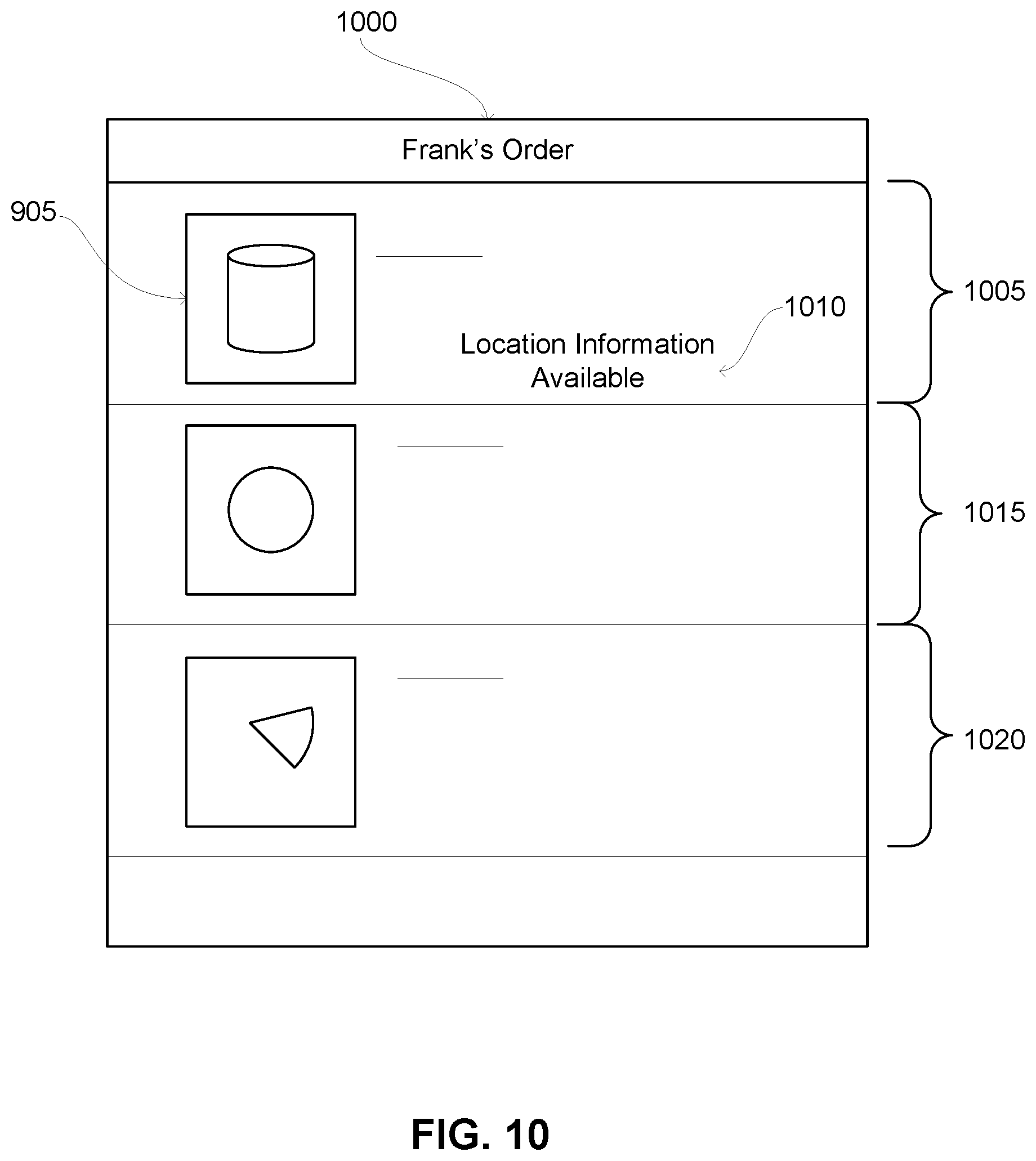 Patent US11854063 Figure 10 – Providing information for locating an item within a warehouse from a shopper to other shoppers retrieving the item from the warehouse
