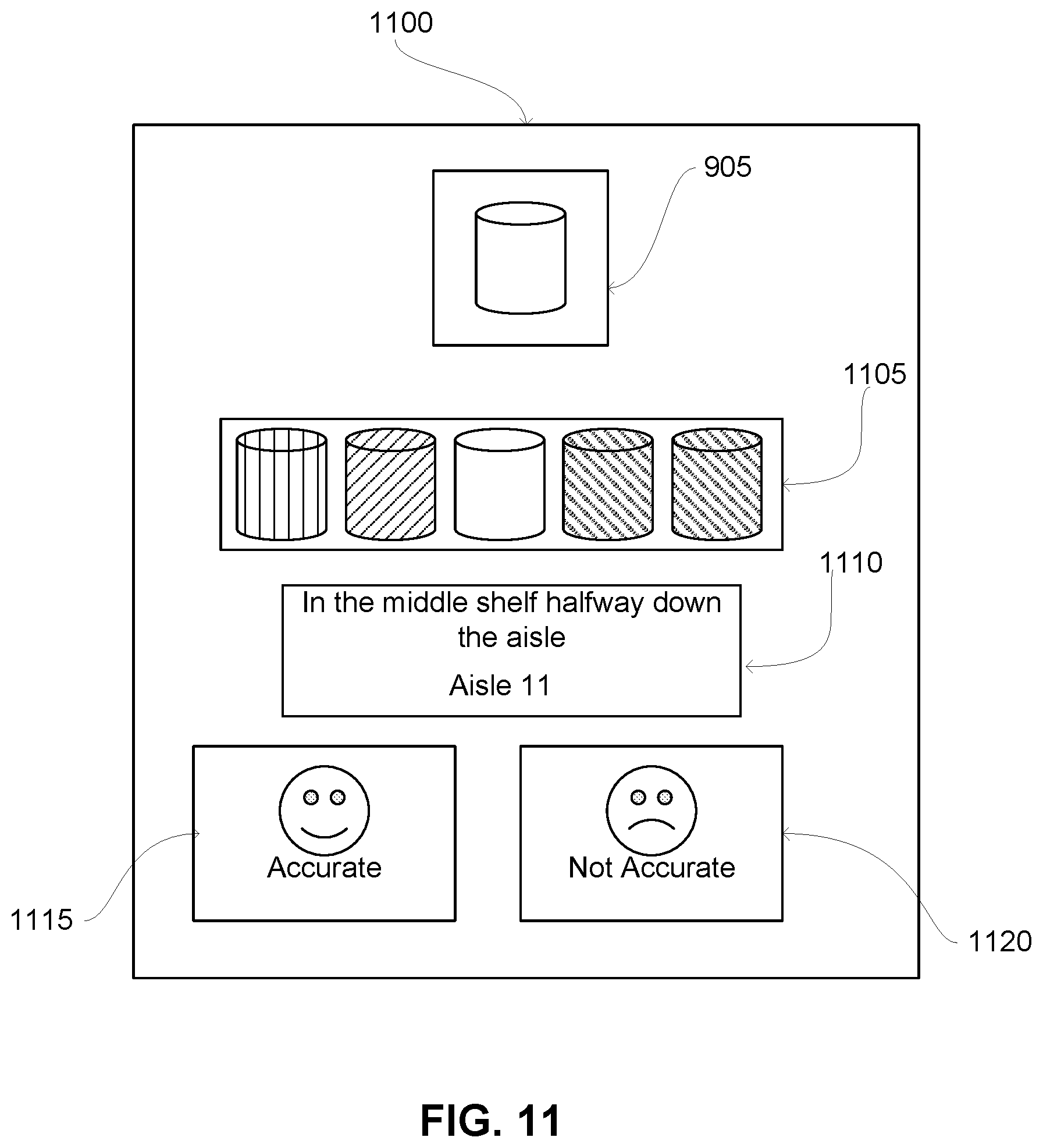 Patent US11854063 Figure 11 – Providing information for locating an item within a warehouse from a shopper to other shoppers retrieving the item from the warehouse