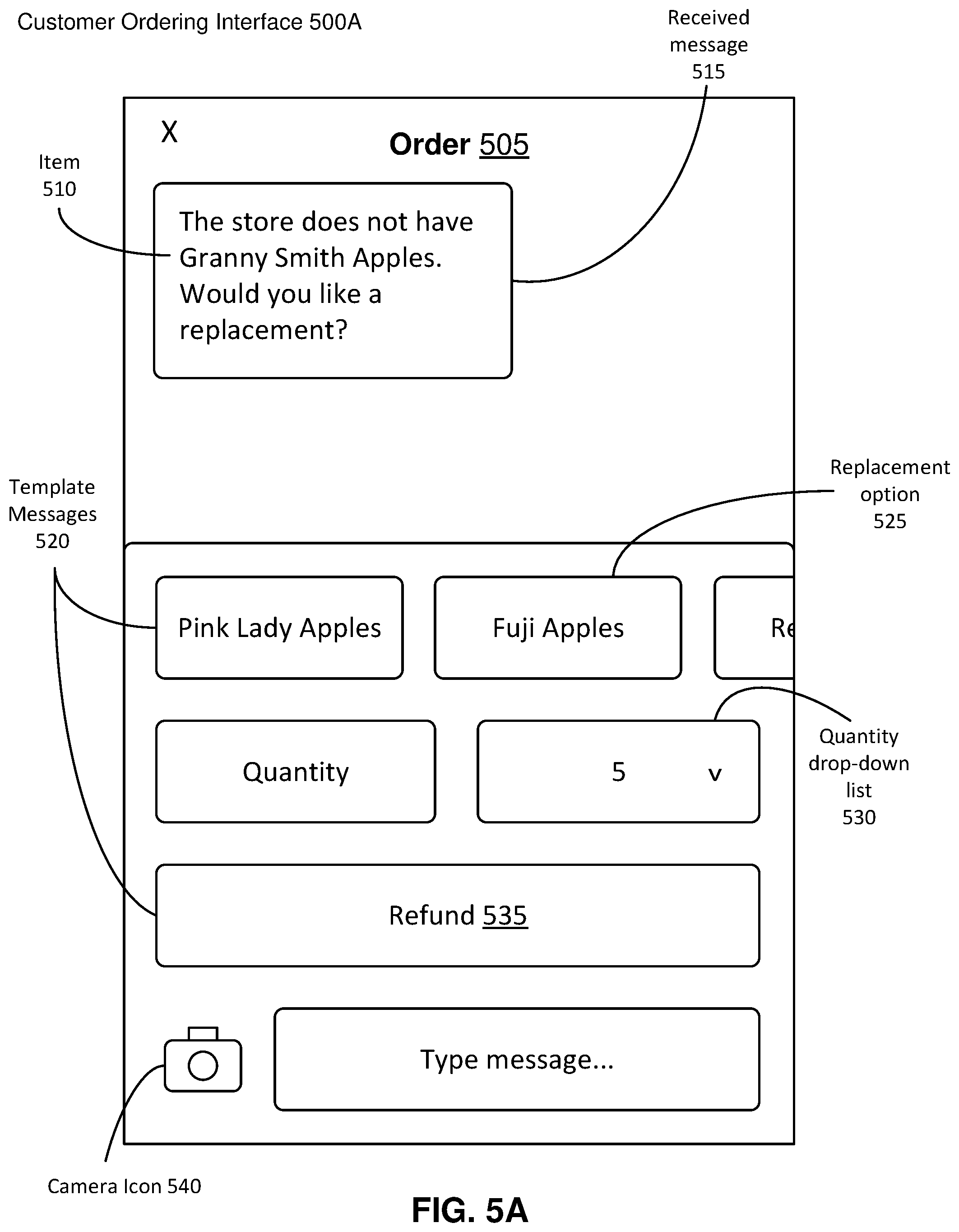 Patent US11854066 Figure 8 – Messaging interface for managing order changes