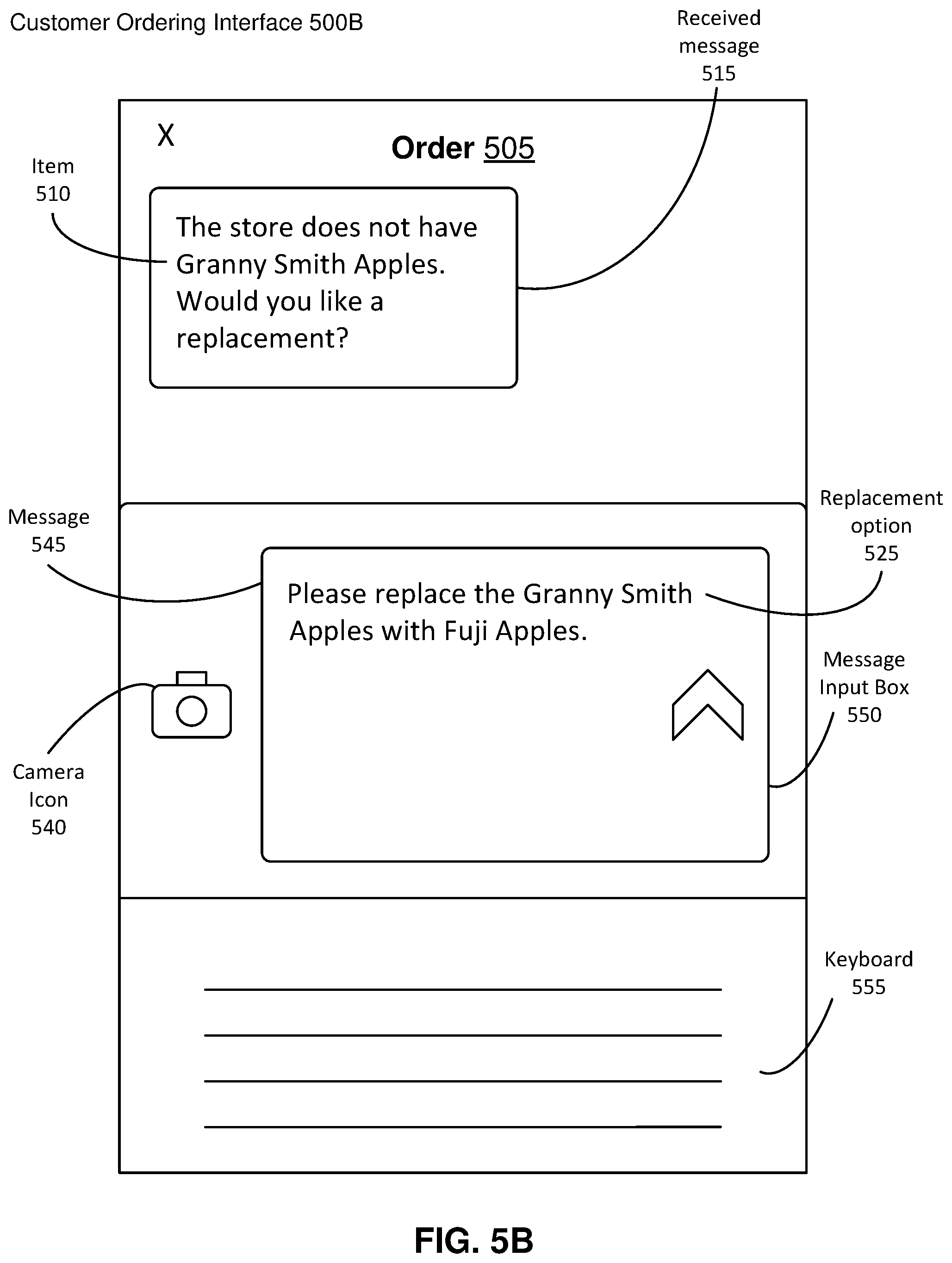 Patent US11854066 Figure 9 – Messaging interface for managing order changes