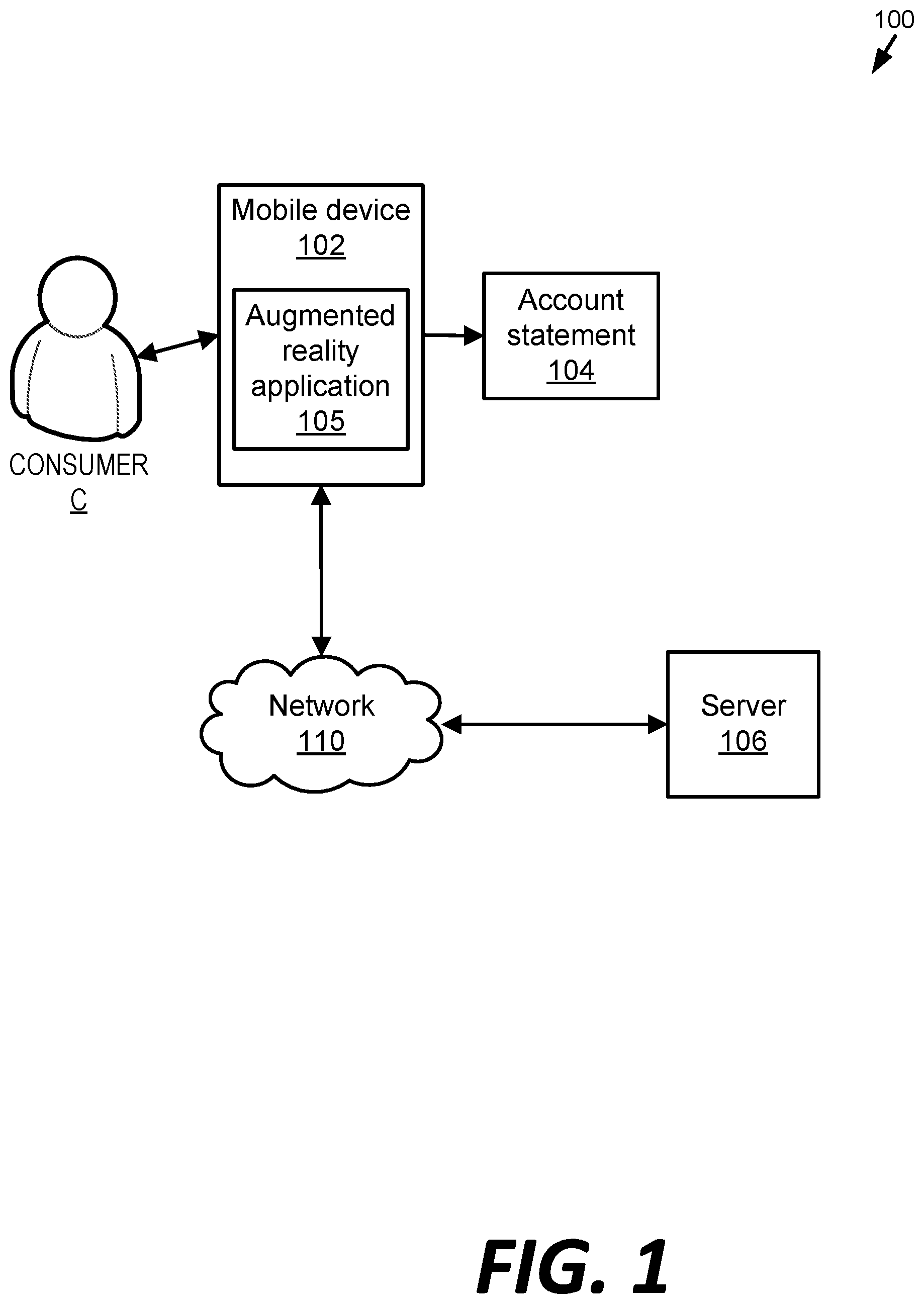 Patent US11854090 Figure 1 – Augmented reality account statement