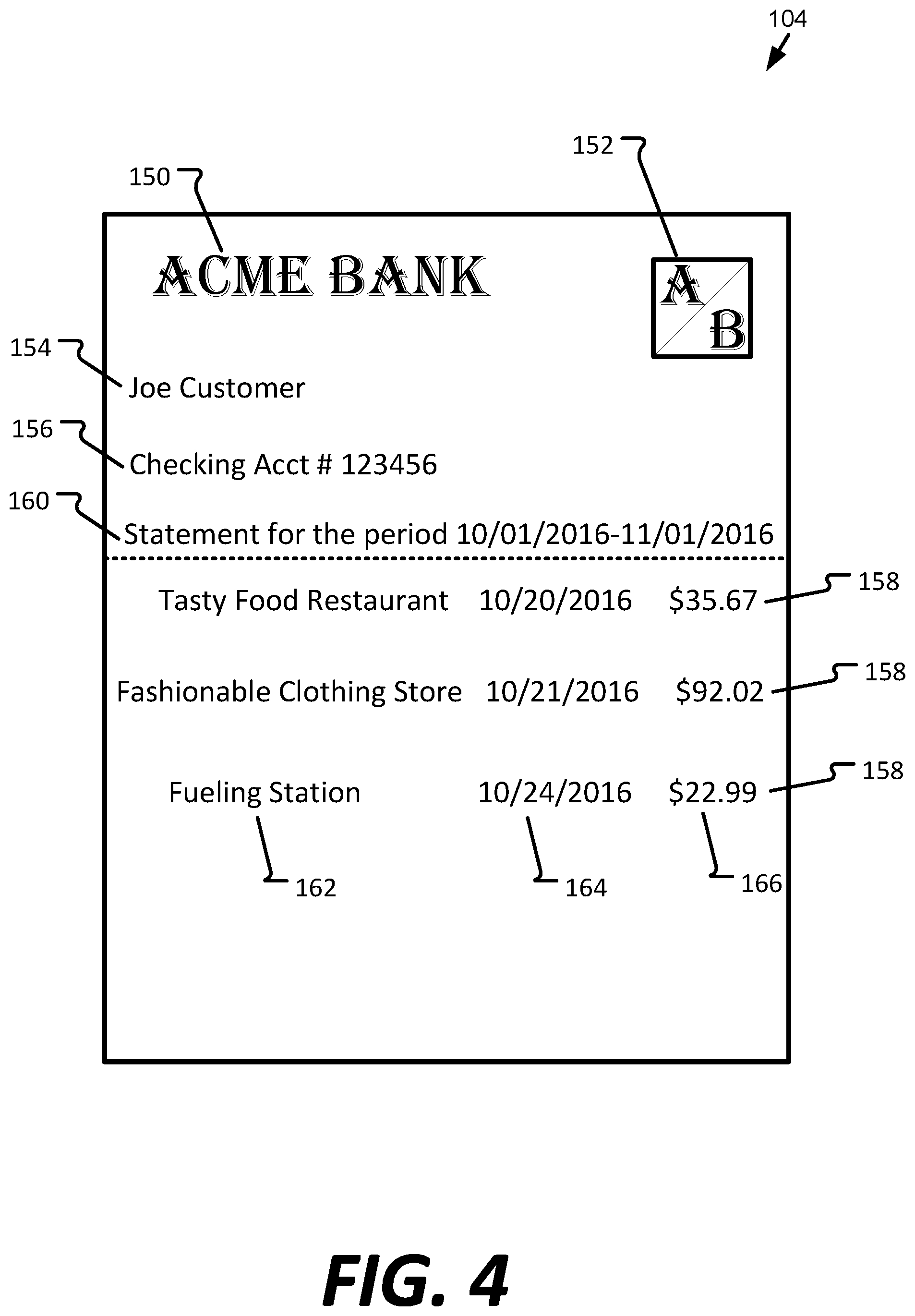 Patent US11854090 Figure 4 – Augmented reality account statement