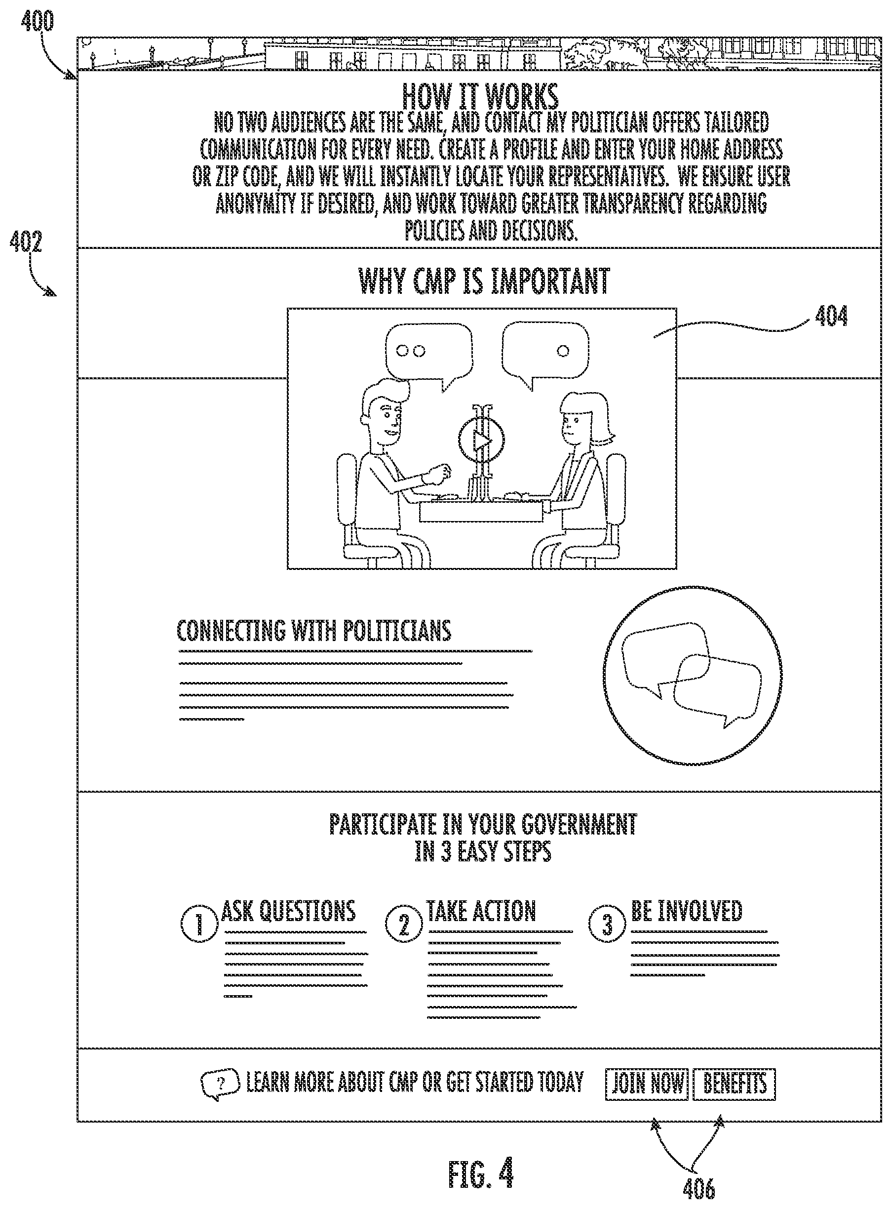 Patent US11854093 Figure 6 – Graphical user interface and method of generation for contacting government representatives