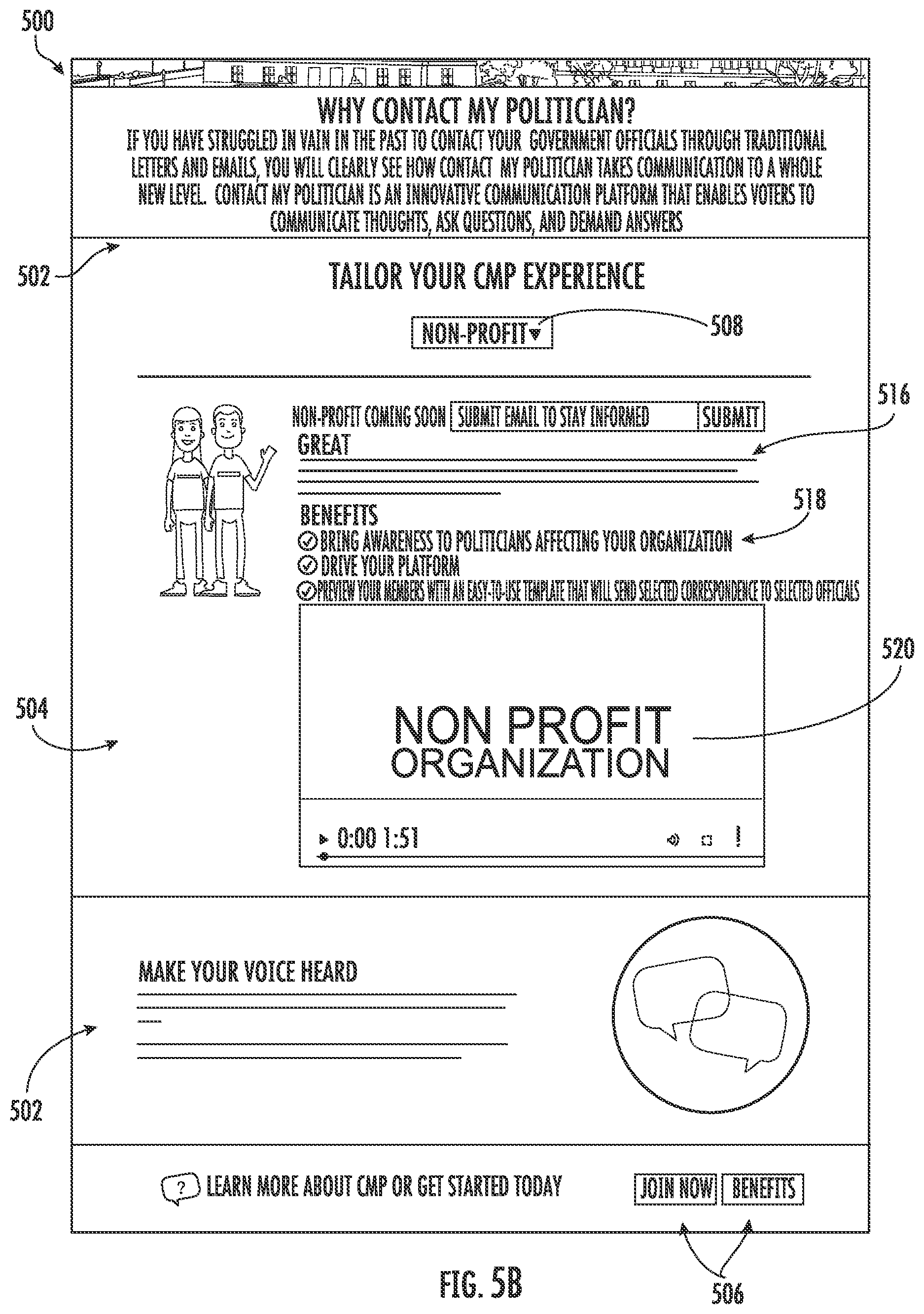 Patent US11854093 Figure 8 – Graphical user interface and method of generation for contacting government representatives