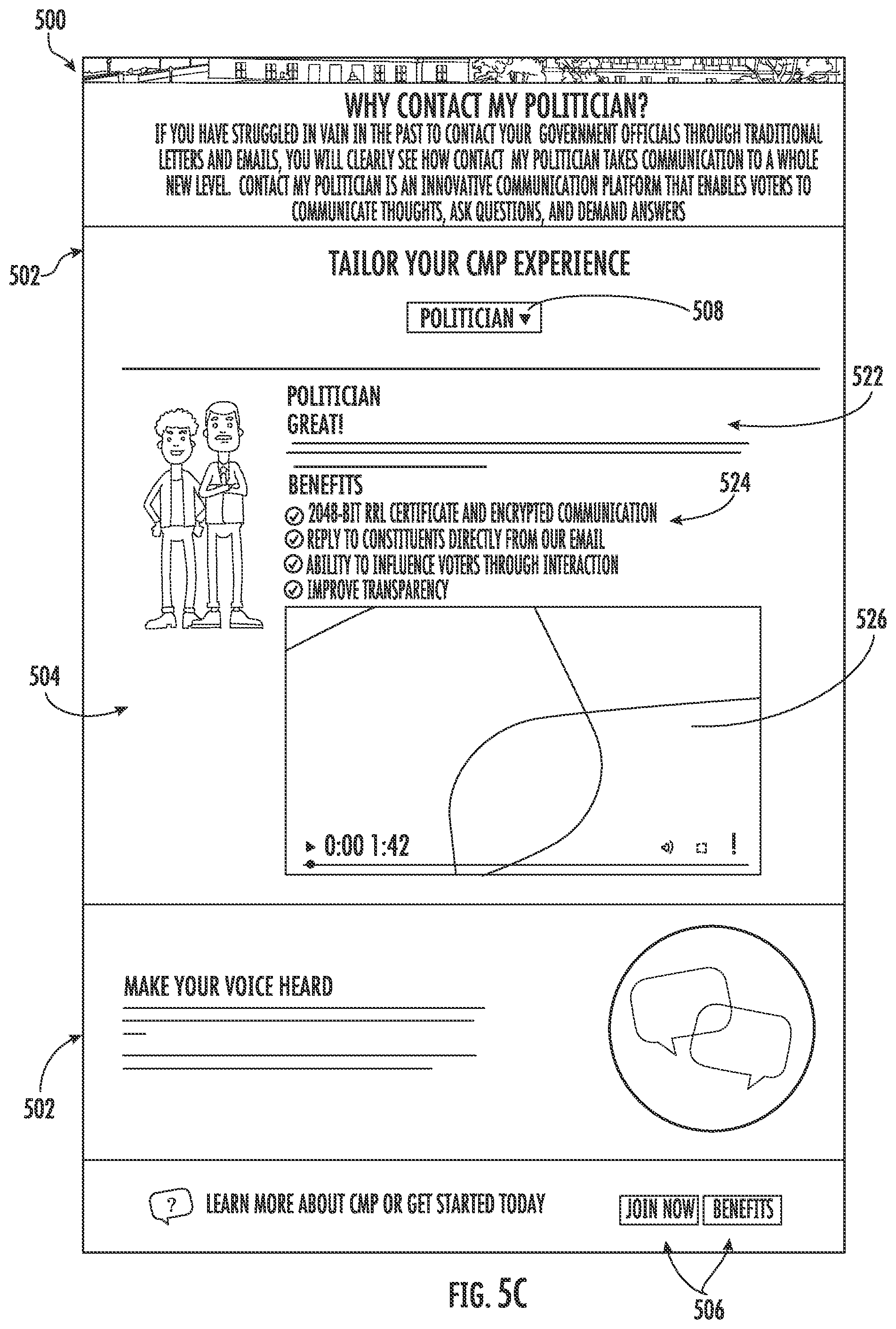 Patent US11854093 Figure 9 – Graphical user interface and method of generation for contacting government representatives