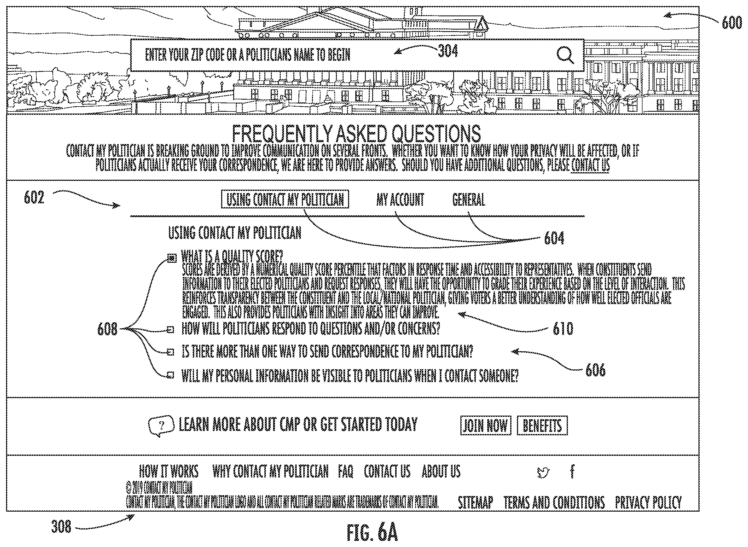 Patent US11854093 Figure 10 – Graphical user interface and method of generation for contacting government representatives