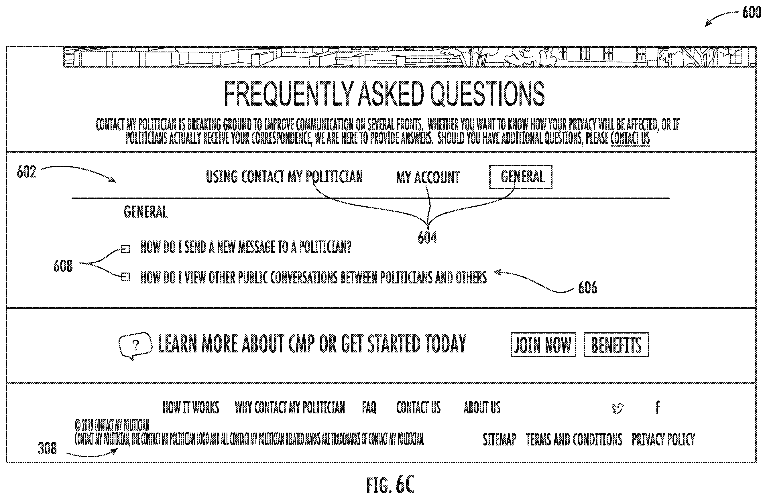 Patent US11854093 Figure 12 – Graphical user interface and method of generation for contacting government representatives