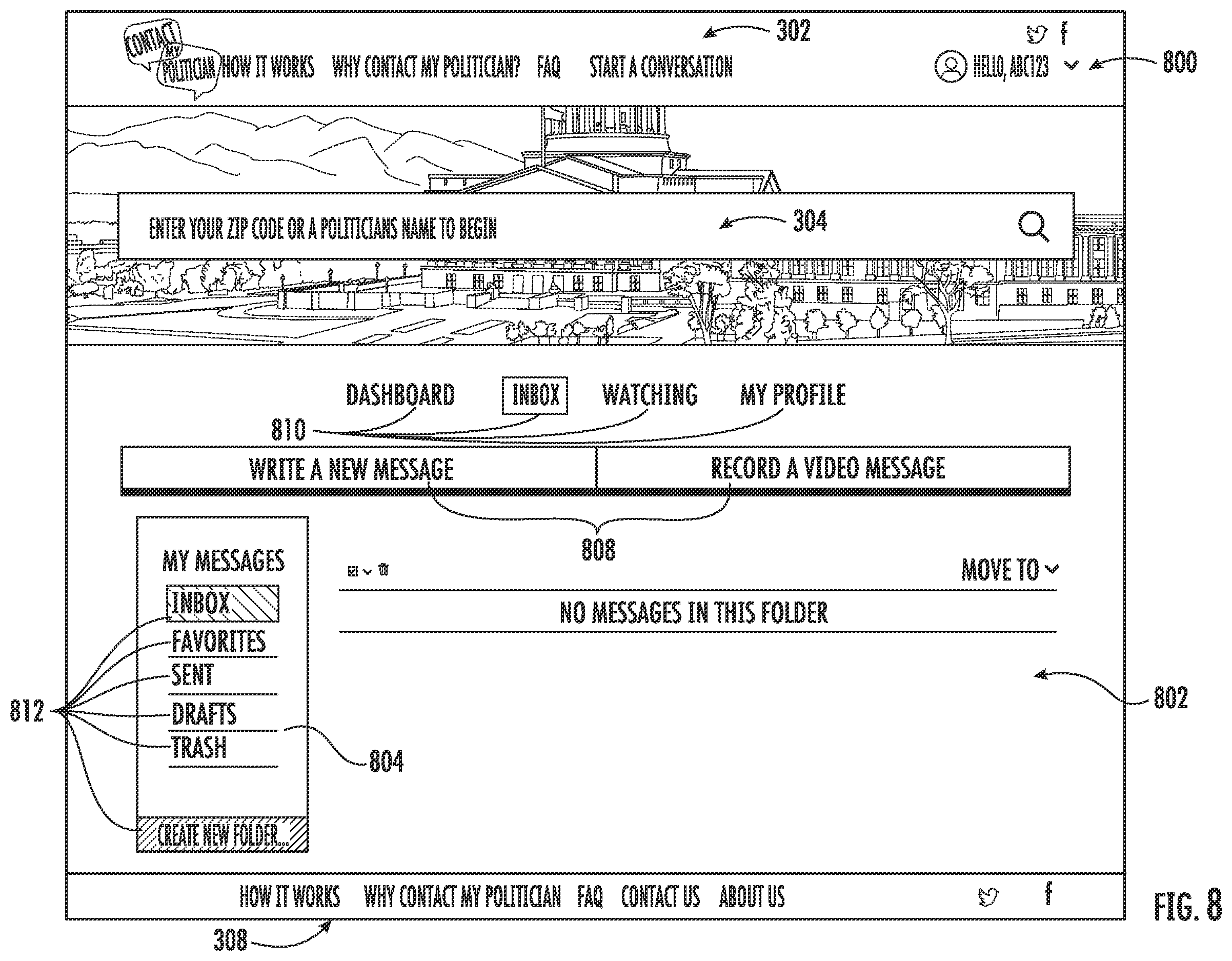 Patent US11854093 Figure 15 – Graphical user interface and method of generation for contacting government representatives