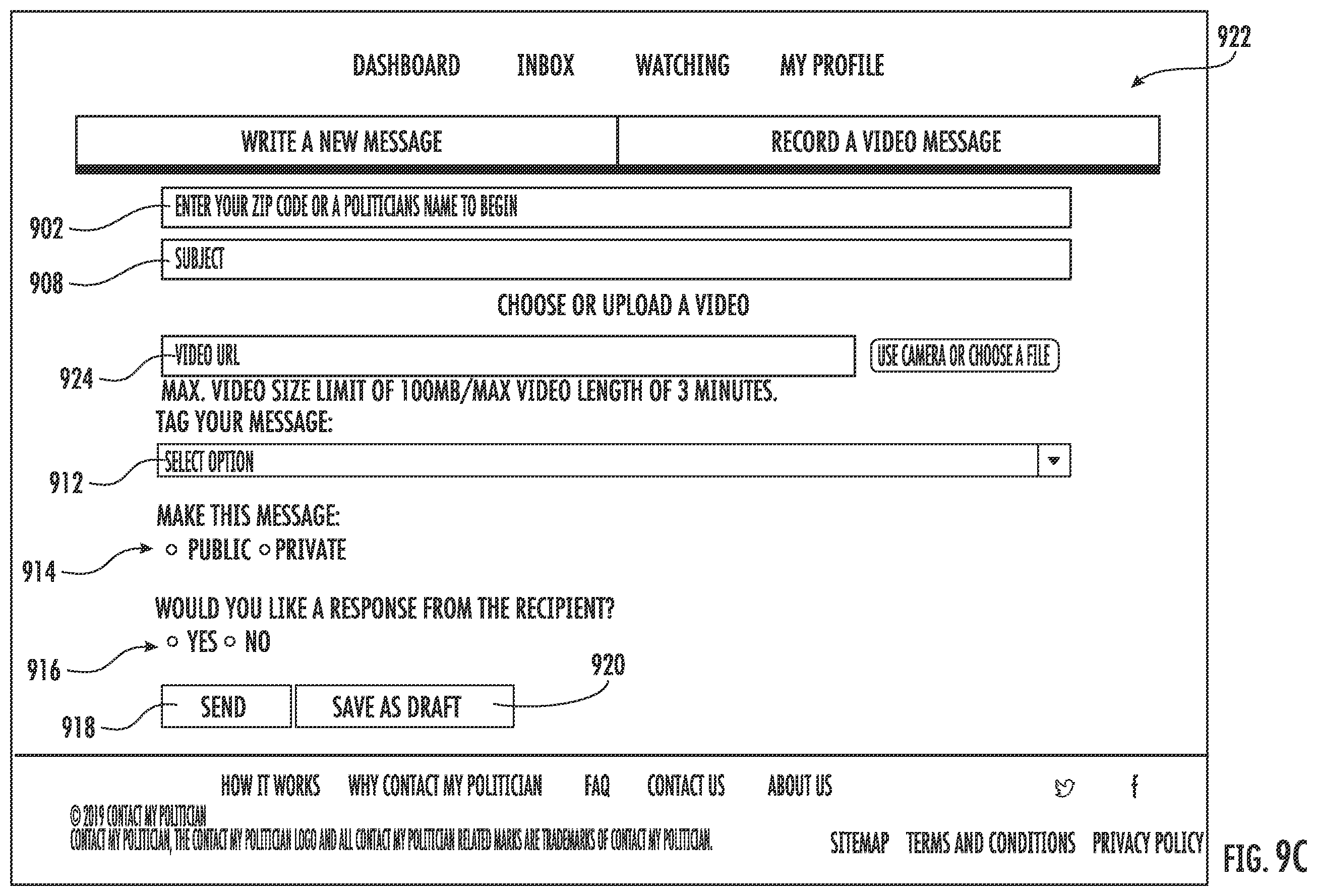 Patent US11854093 Figure 18 – Graphical user interface and method of generation for contacting government representatives