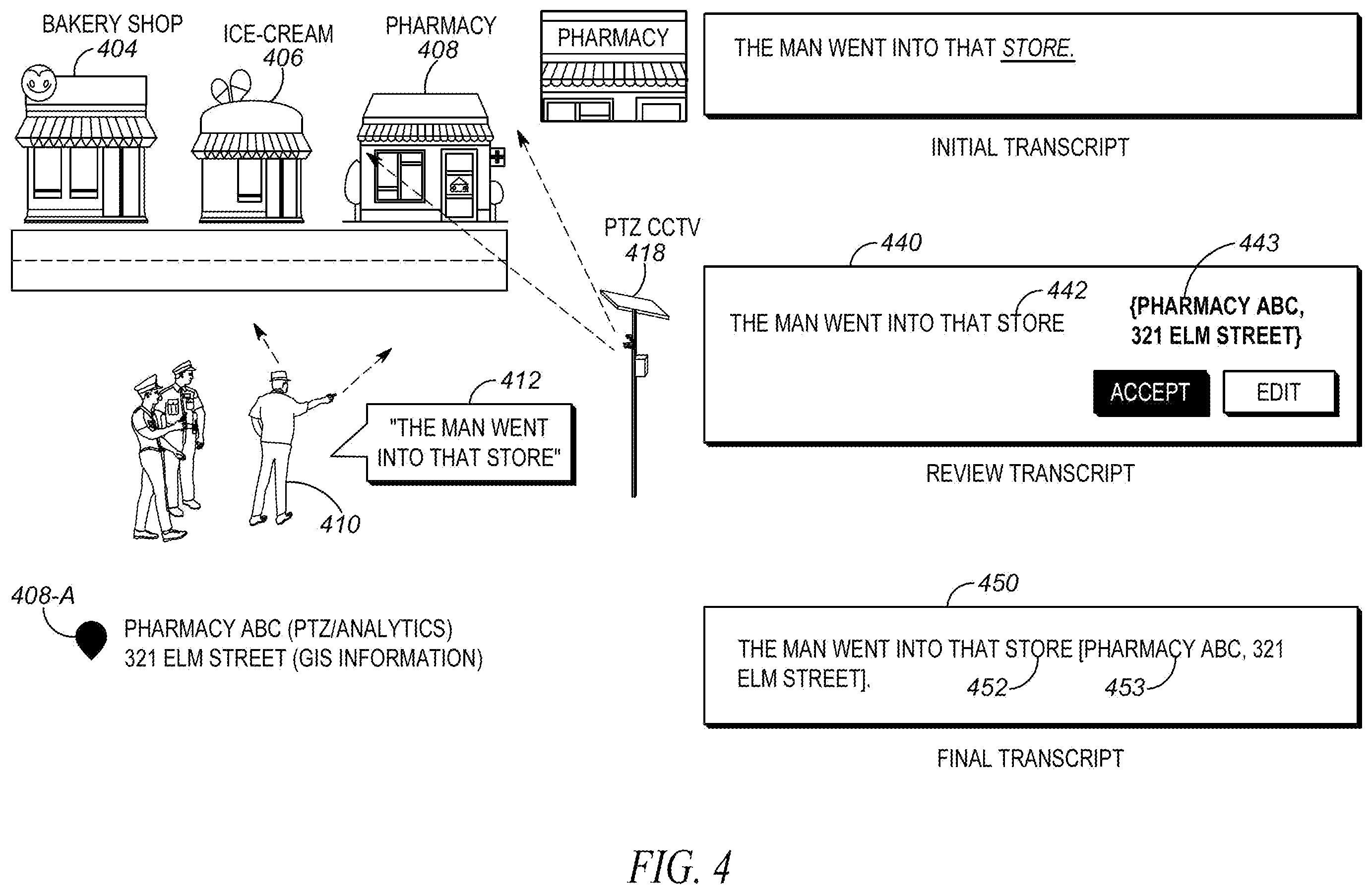 Patent US11854267 Figure 4 – System and method for witness report assistant