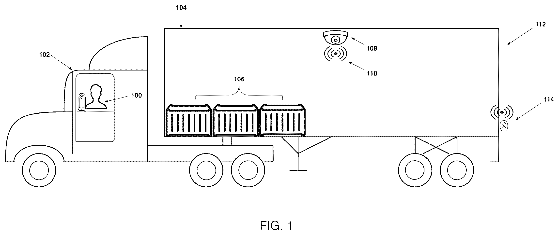Patent US11854312 Figure 1 – Portable electronic wireless lock for efficiently managing and assuring the safety, quality and security of goods stored within a truck, tractor or trailer transported via a roadway