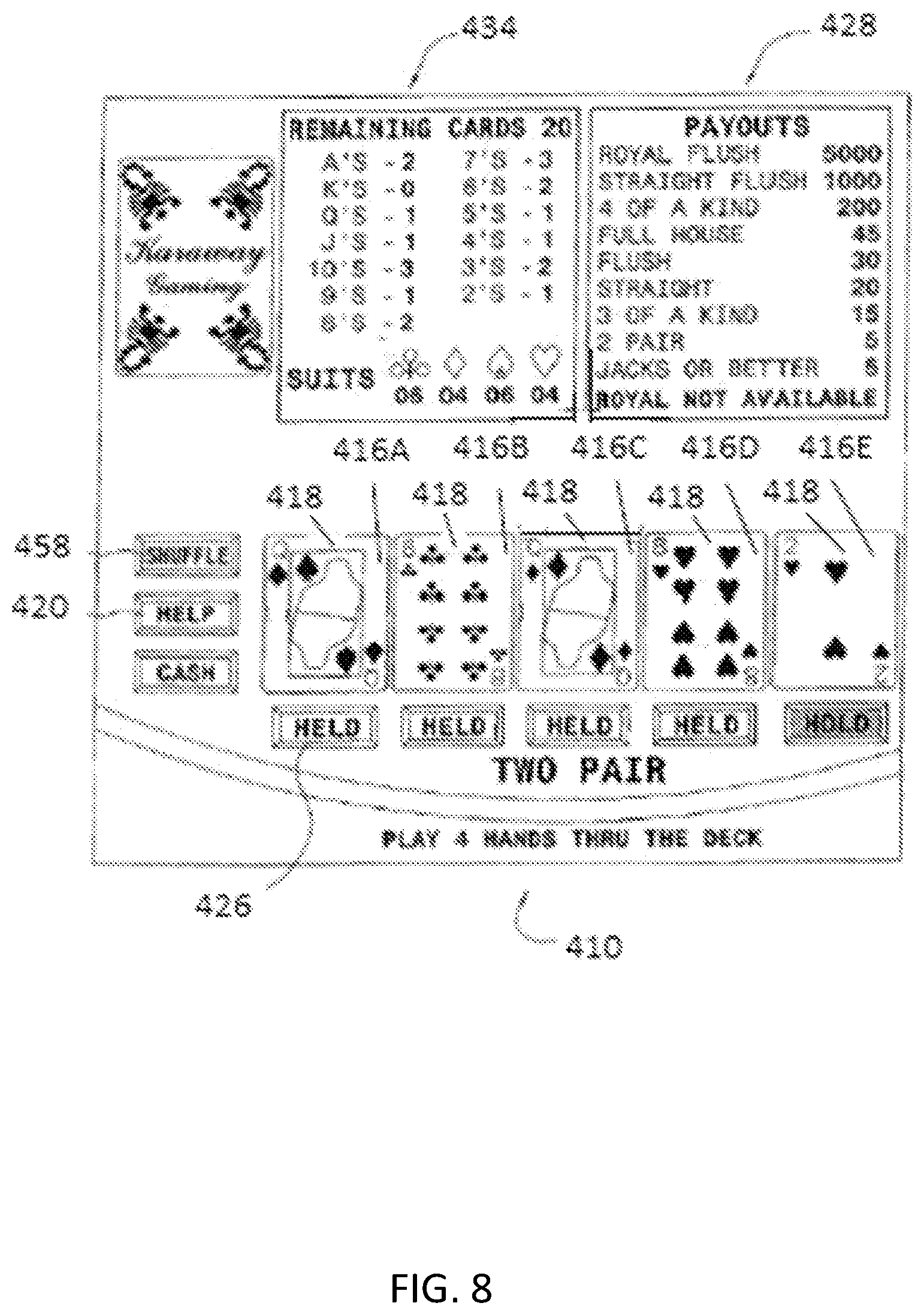 Patent US11854338 Figure 11 – Card selection and display and restoration