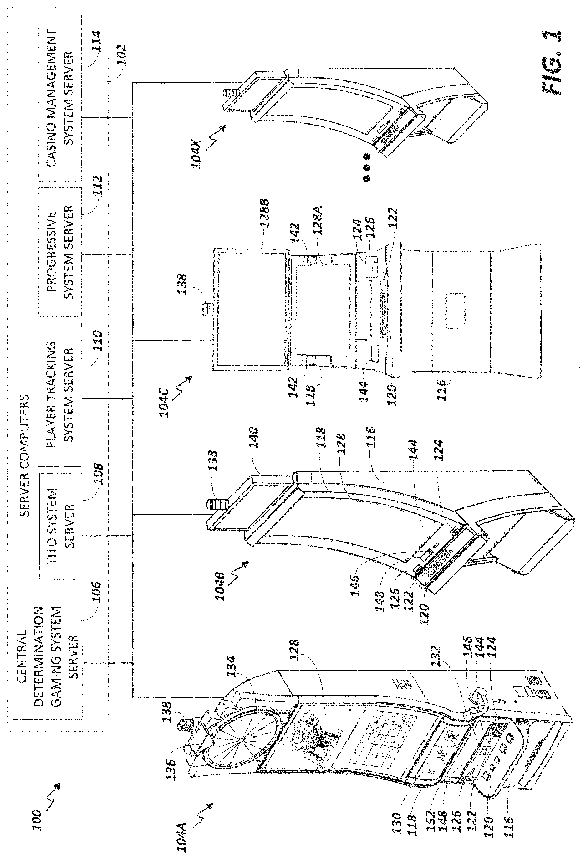 Patent US11854341 Figure 1 – Gaming device having prize ladder populated with incrementable prize levels