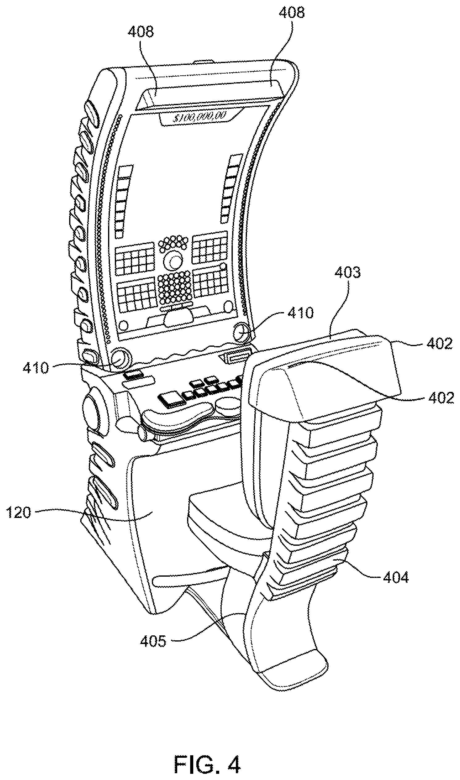 Patent US11854342 Figure 4 – Gaming cabinet with universal connection for mechanical game topper