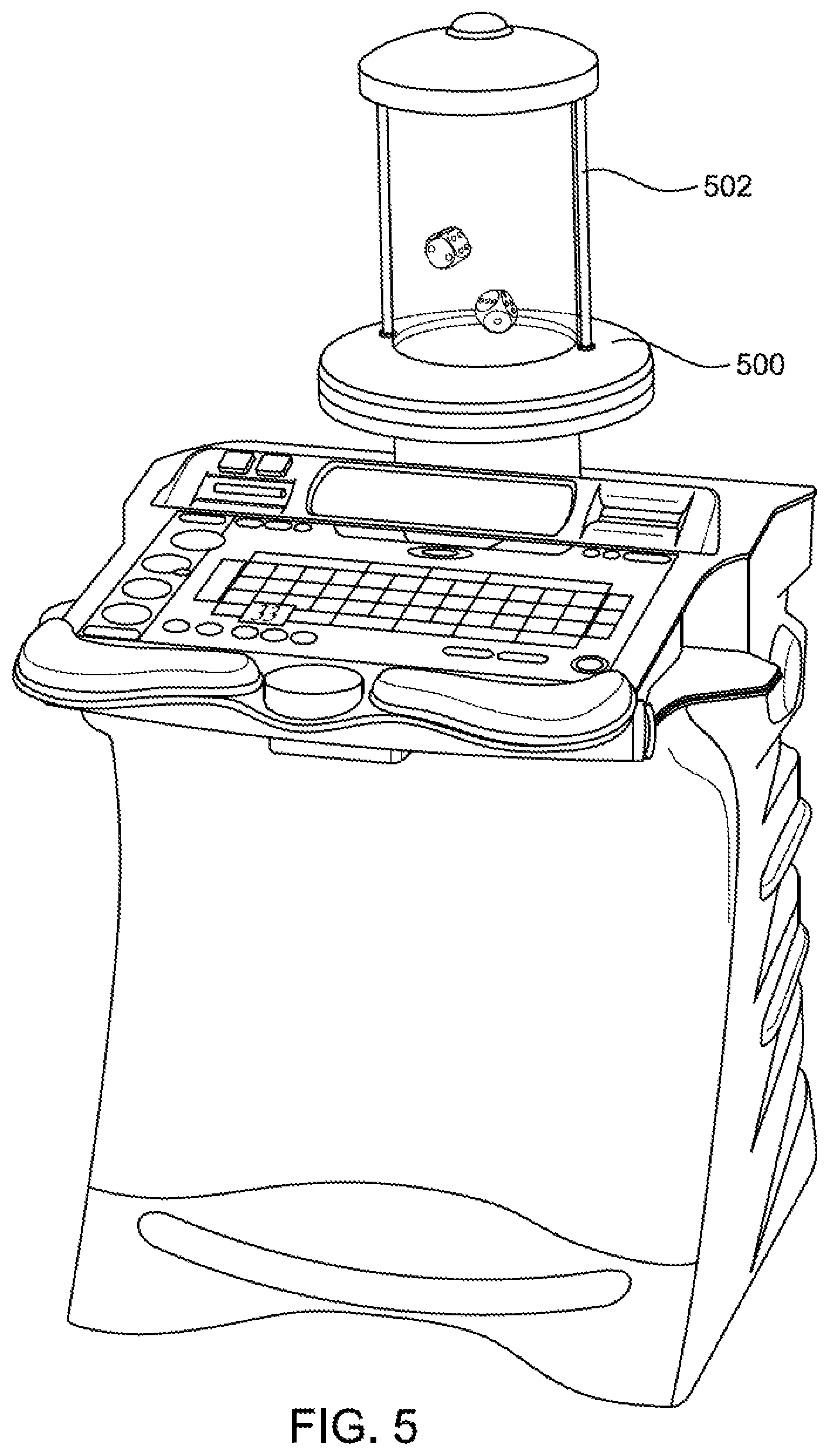 Patent US11854342 Figure 5 – Gaming cabinet with universal connection for mechanical game topper