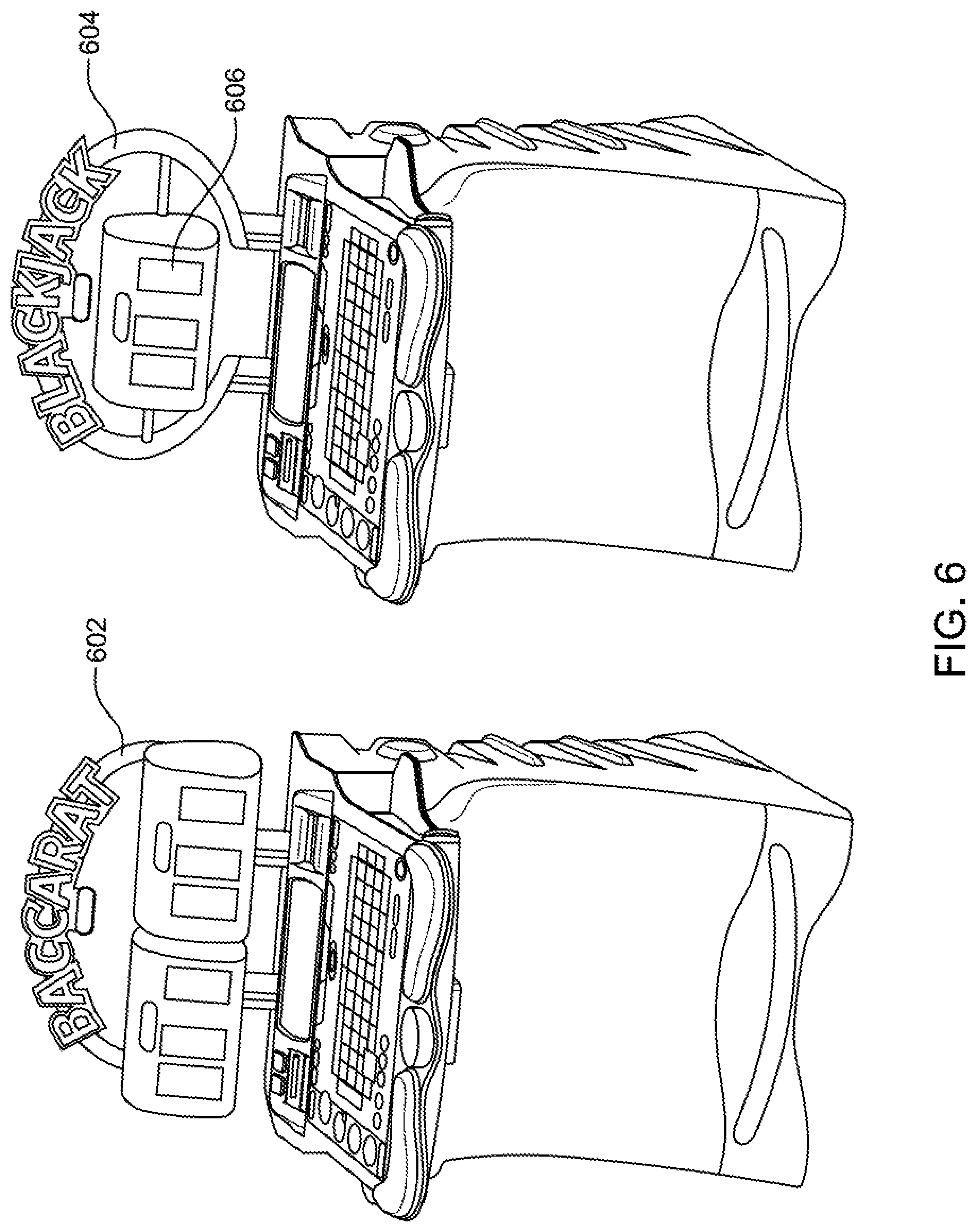 Patent US11854342 Figure 6 – Gaming cabinet with universal connection for mechanical game topper