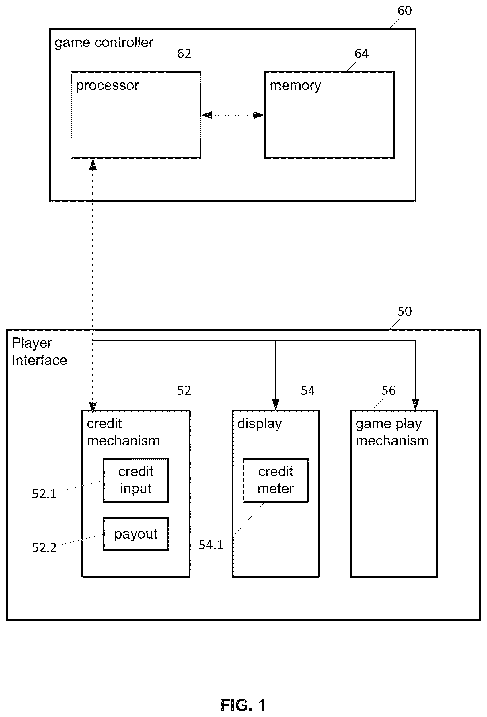 Patent US11854352 Figure 1 – Skill-based gaming machine and method that maintain a desired return to player