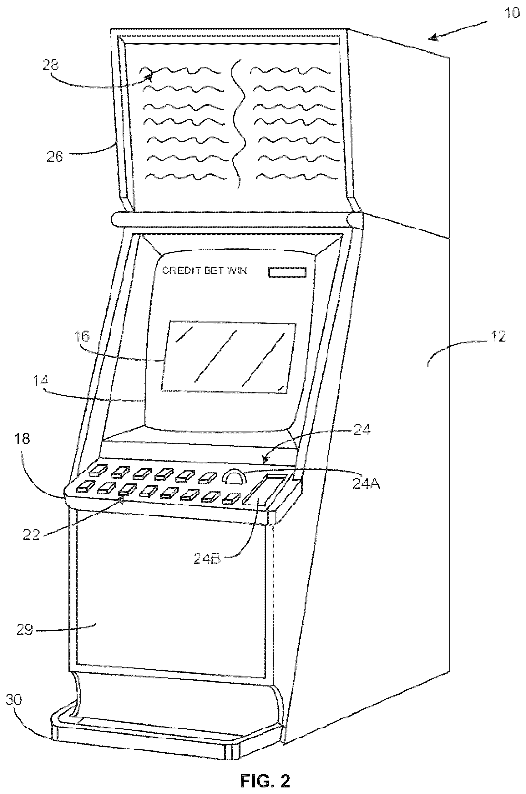 Patent US11854352 Figure 2 – Skill-based gaming machine and method that maintain a desired return to player