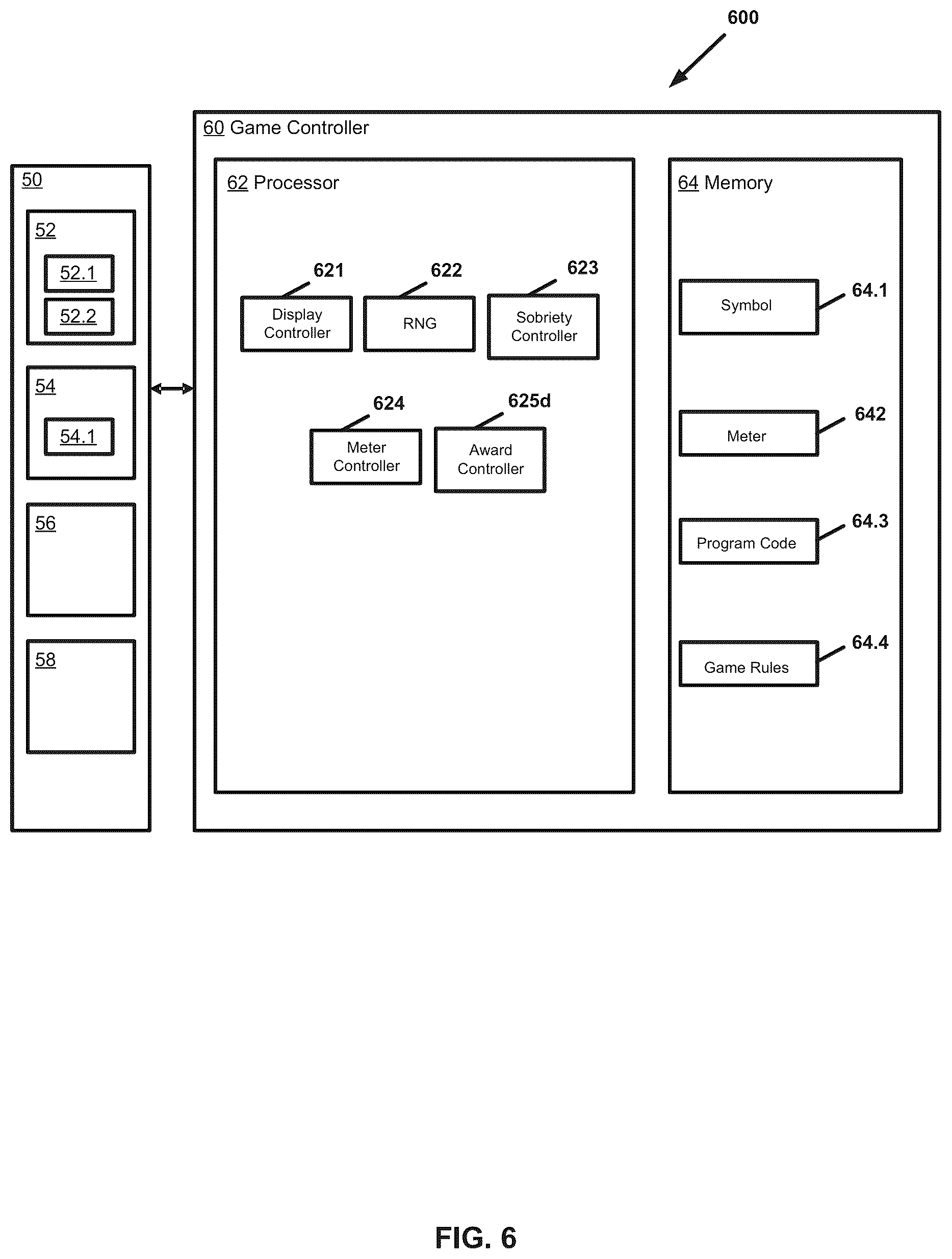 Patent US11854352 Figure 6 – Skill-based gaming machine and method that maintain a desired return to player