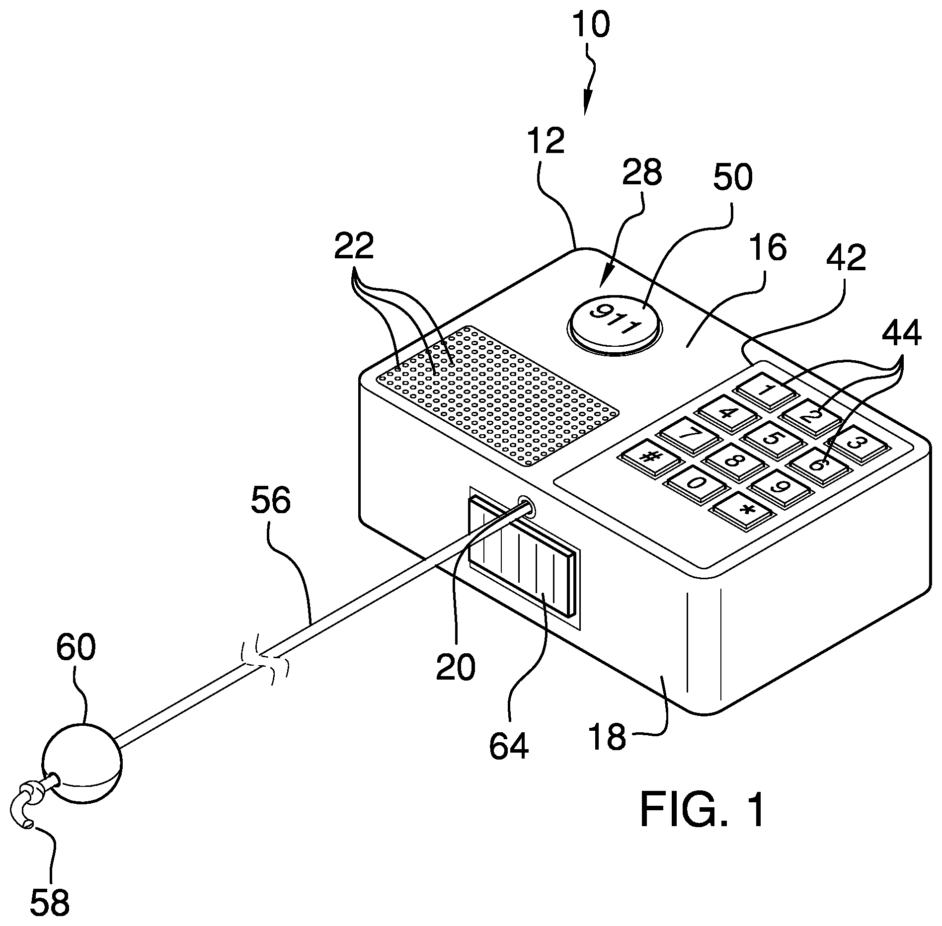 Patent US11854364 Figure 1 – Emergency communication assembly