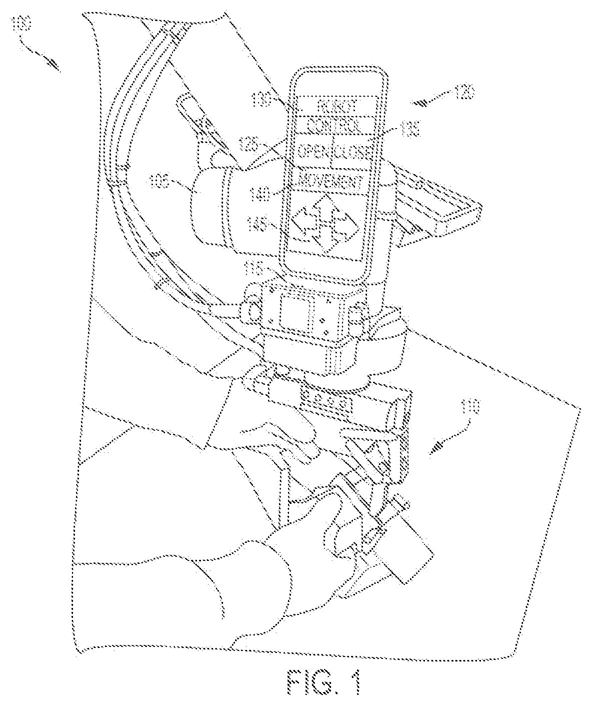 Patent US11854379 Figure 1 – Method, device, and computer-readable medium for mobile device management of collaborative industrial robot