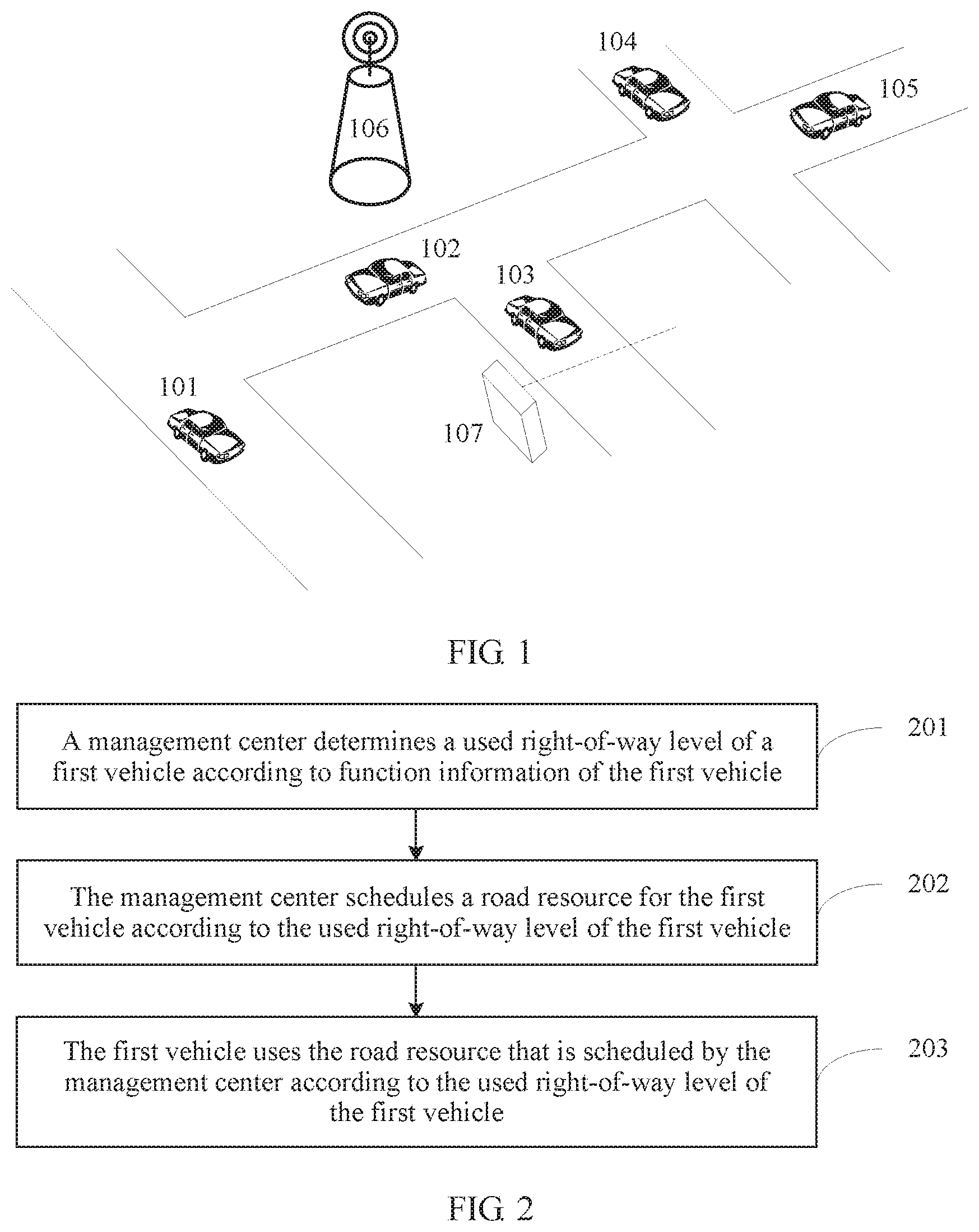 Patent US11854386 Figure 1 – Vehicle right-of-way management method and apparatus, and terminal