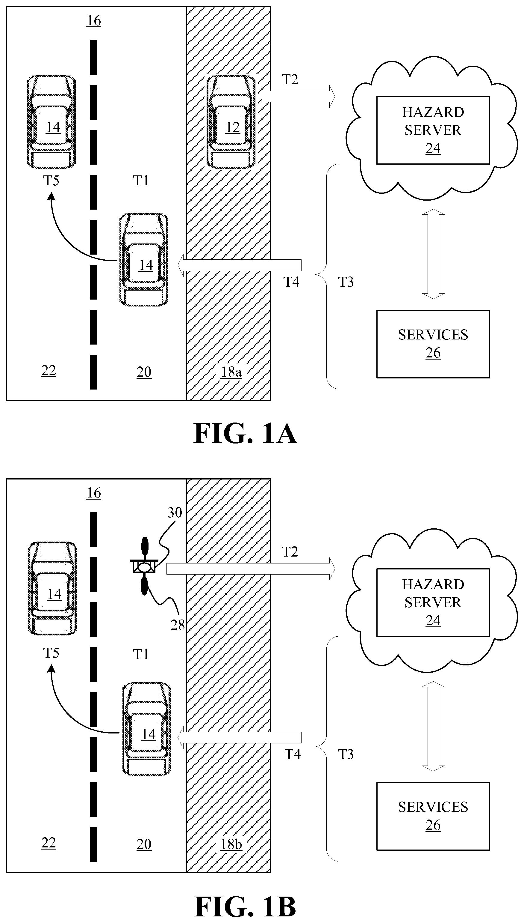 Patent US11854393 Figure 1 – Road hazard communication