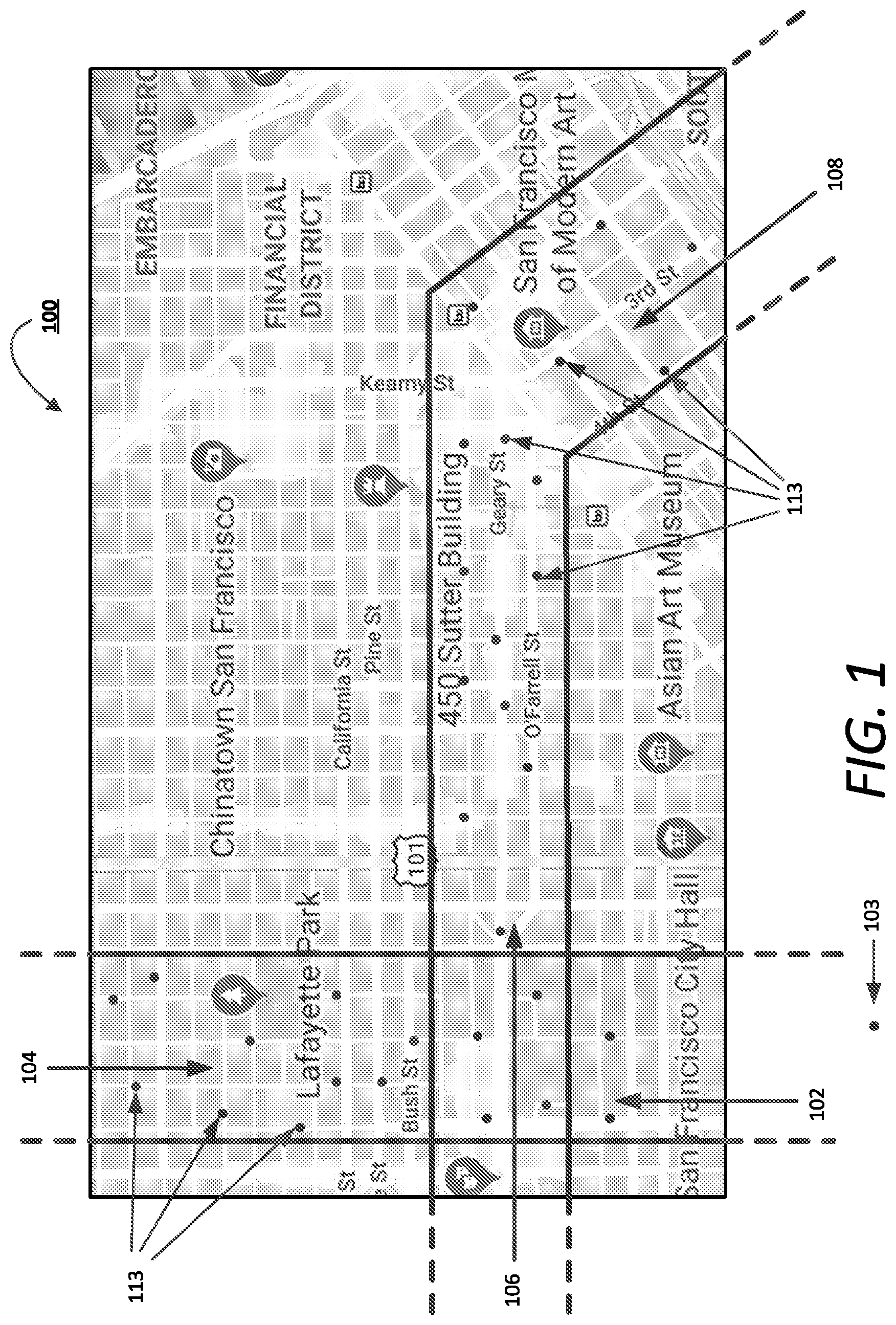 Patent US11854404 Figure 1 – Computing timing intervals for vehicles through directional route corridor