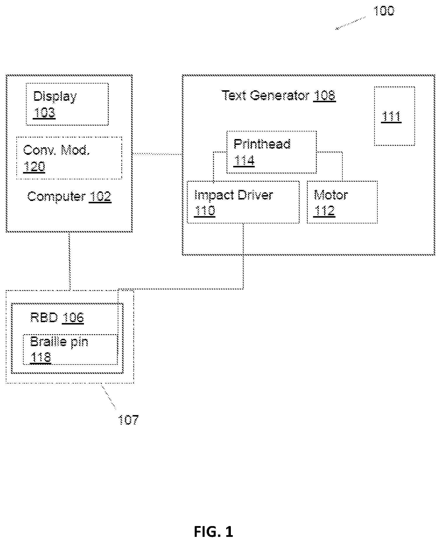 Patent US11854423 Figure 1 – Refreshable braille display